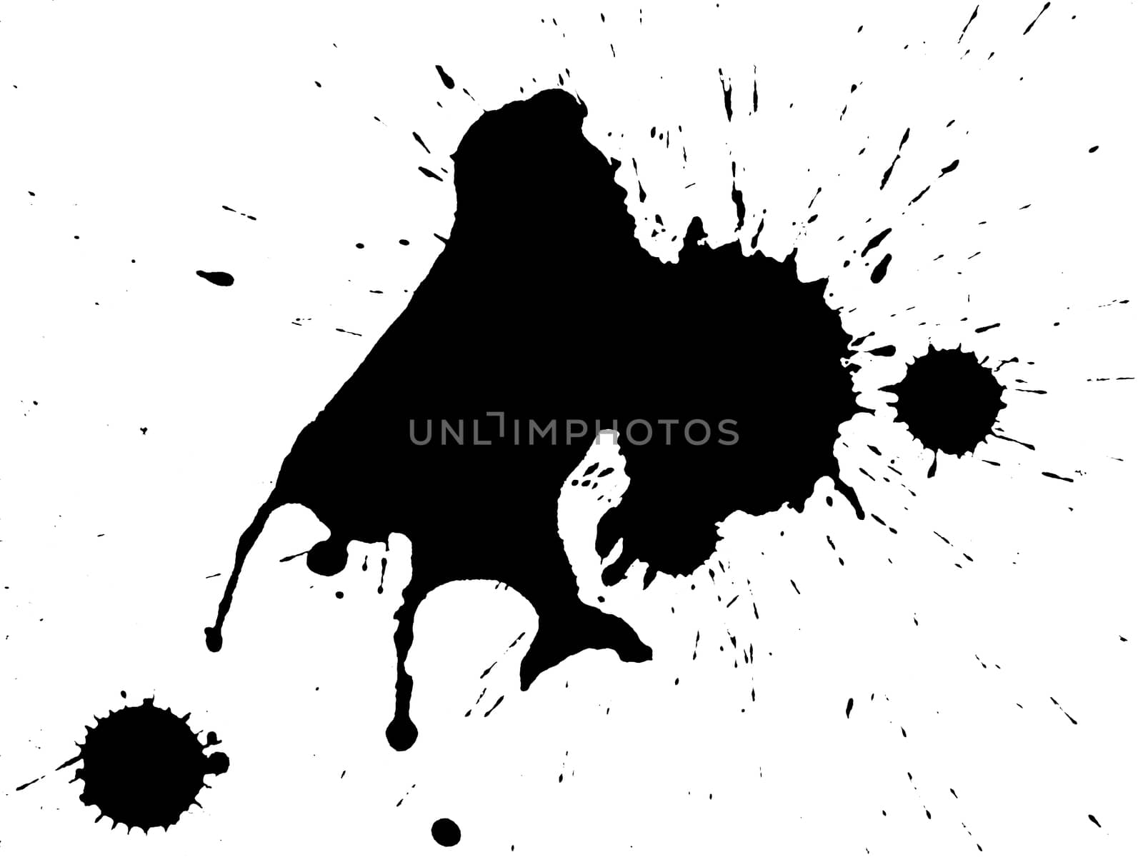 Black ink splatter cut out on and isolated on a white background