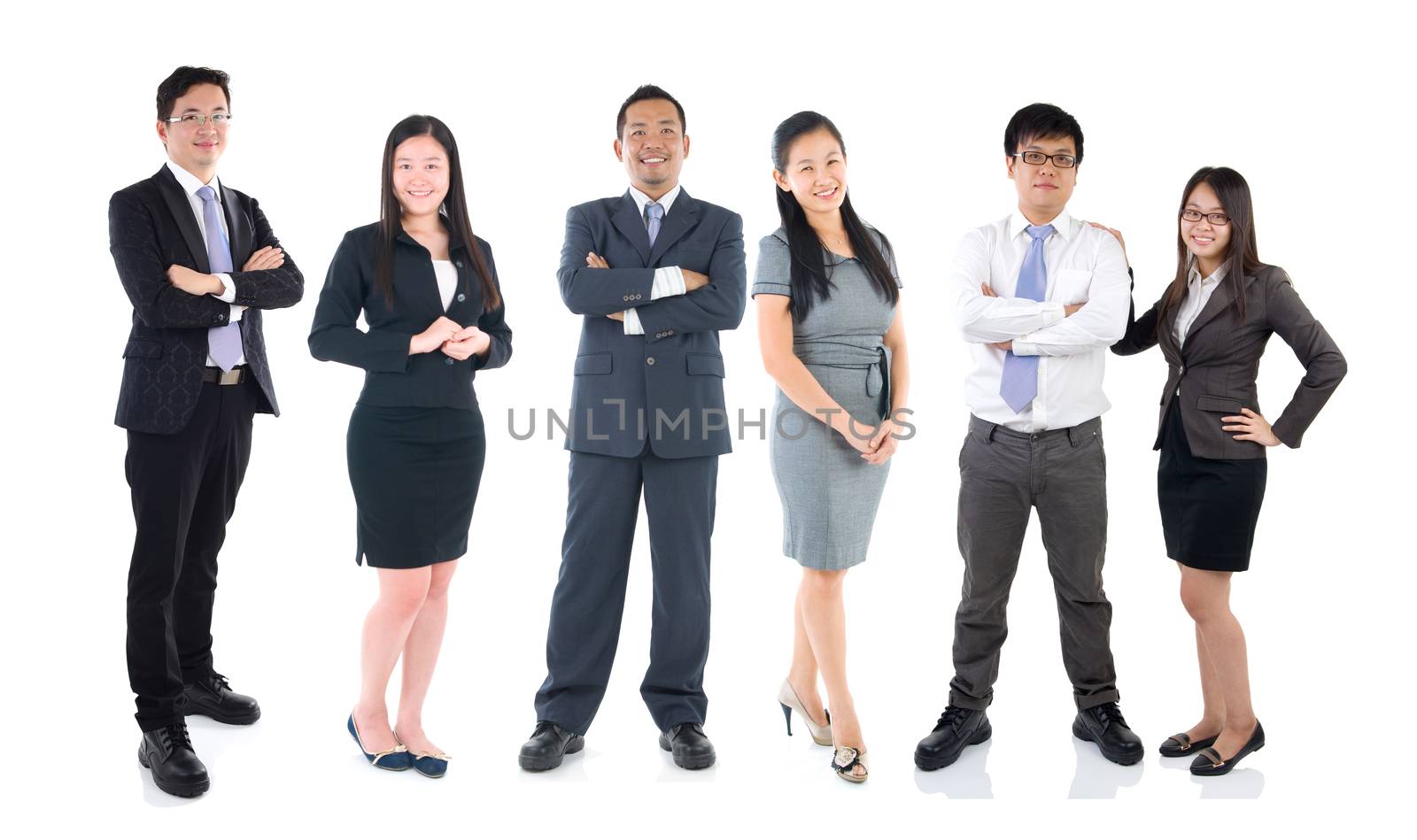 Full body collage portraits of diverse asian people and mixed age group of focused business professionals.Concept of financial, insurance and marketing business and  globalization.