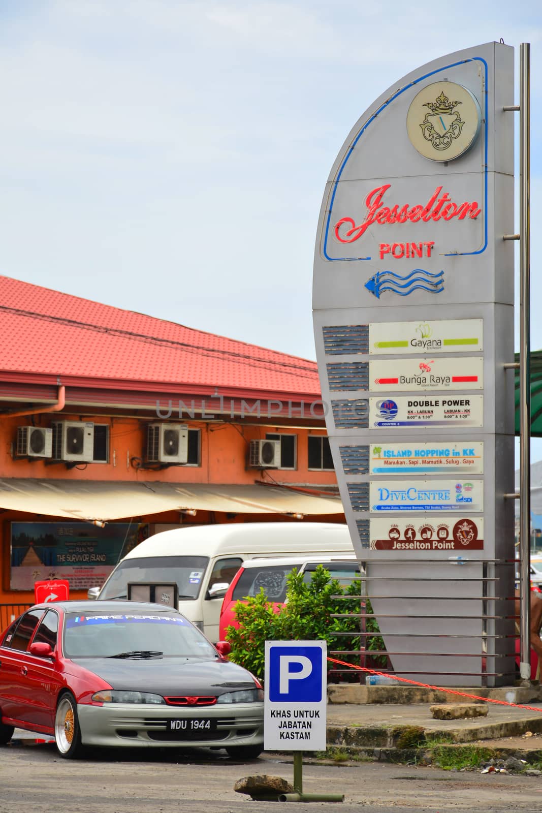 KOTA KINABALU, MY-JUNE 20: Jesselton Point sign on June 20, 2016 in Malaysia. Jesselton Point Waterfront serves as ferry terminal for for the Tunku Abdul Rahman Marine Park & Gayana Island.