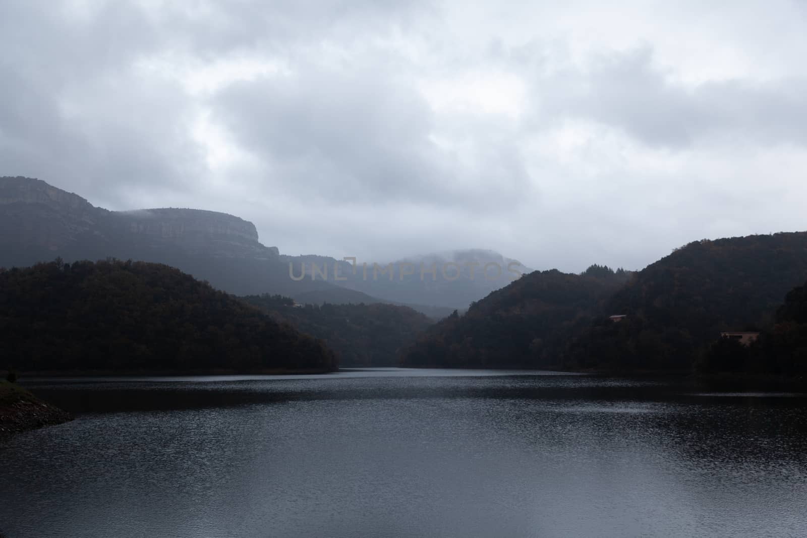 Sau reservoir on a foggy day, Spain