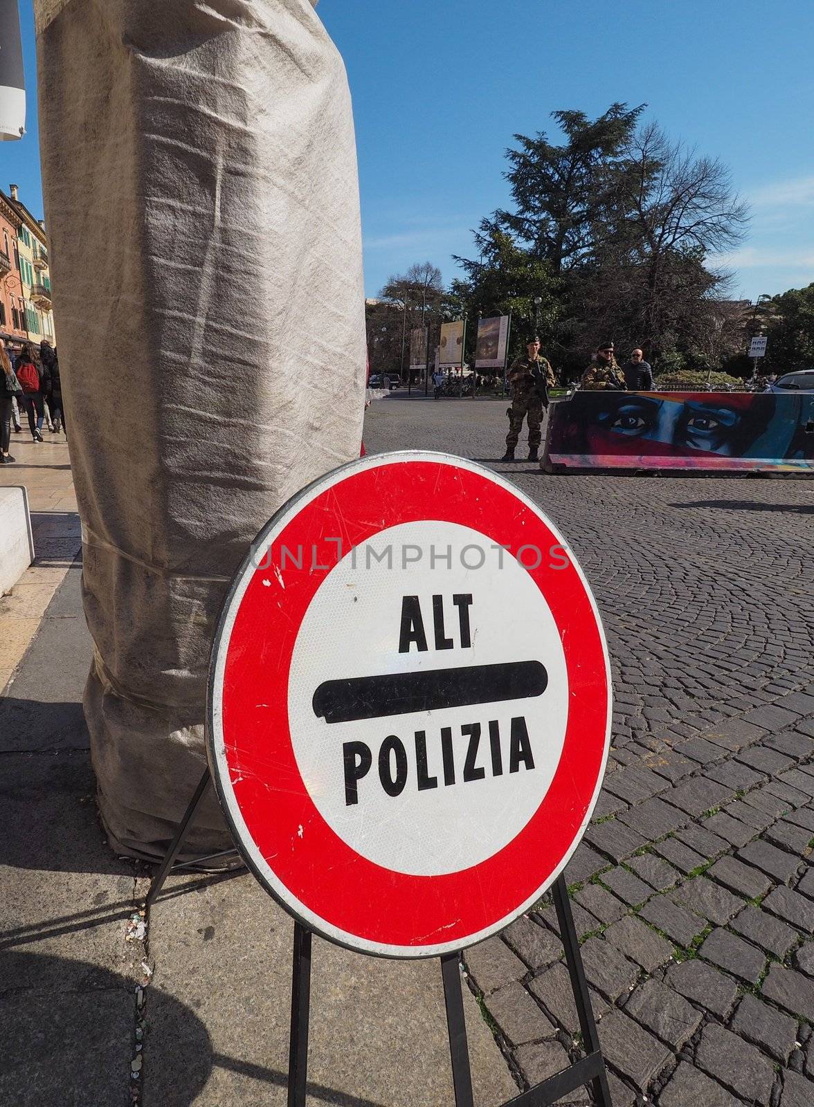 VERONA, ITALY - CIRCA MARCH 2019: Alt Polizia sign (meaning Stop Police in Italian)
