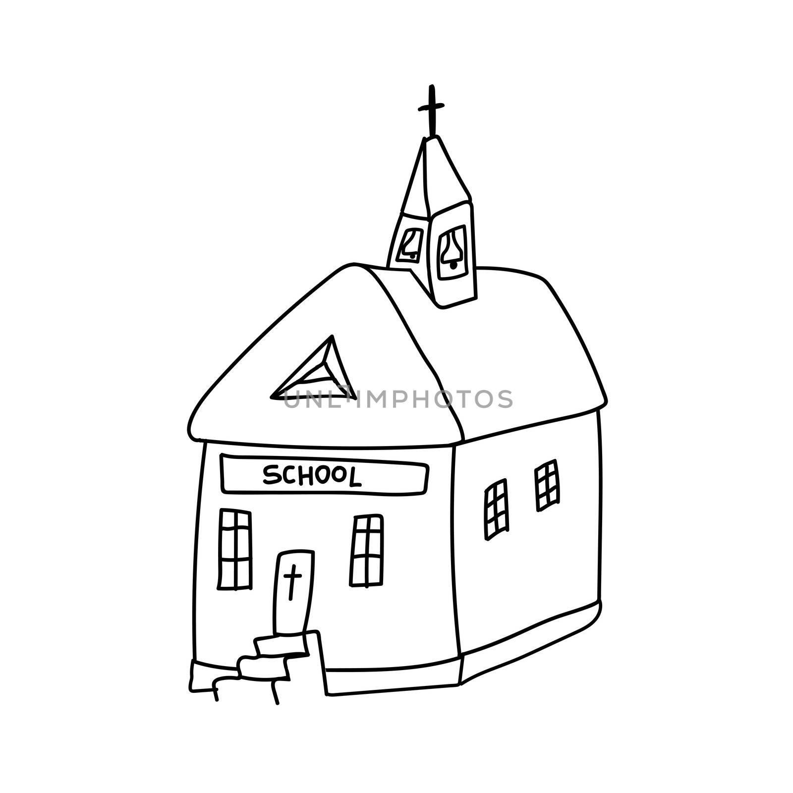Doodle style Catholic church. Sunday Catholic school. illustration.