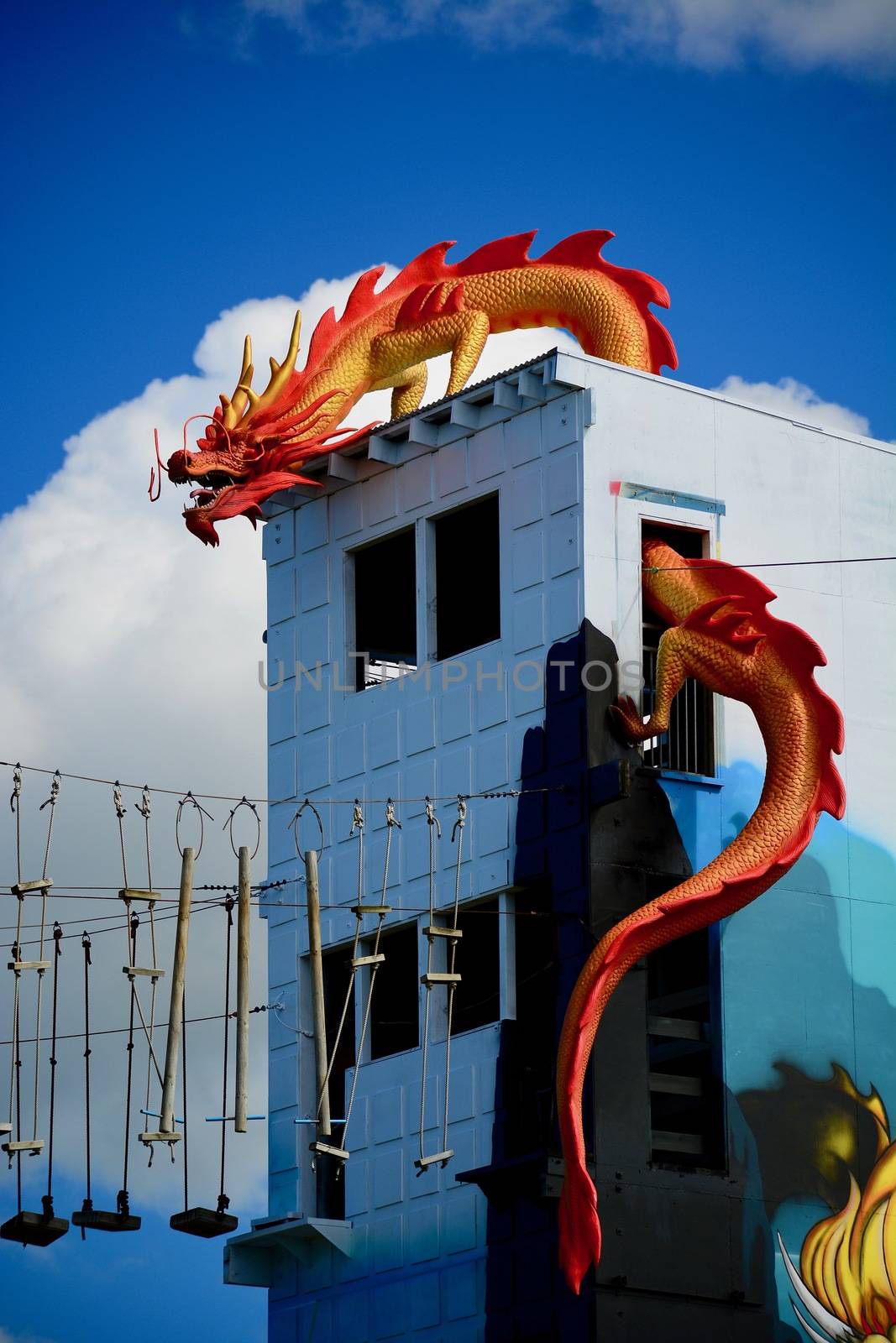 Butterfly Creek, Auckland, New Zealand - 10 Feb 2019: Mythic Creatures come to life. Mythic dragons in the area; life-size installations. by Marshalkina