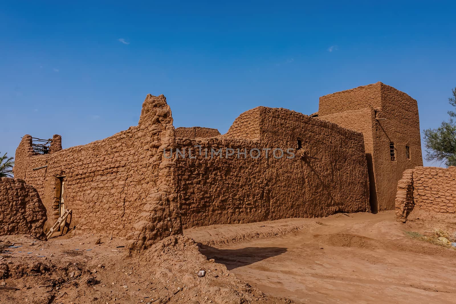 Restored traditional mud-brick buildings in Ushaiqer Heritage Village