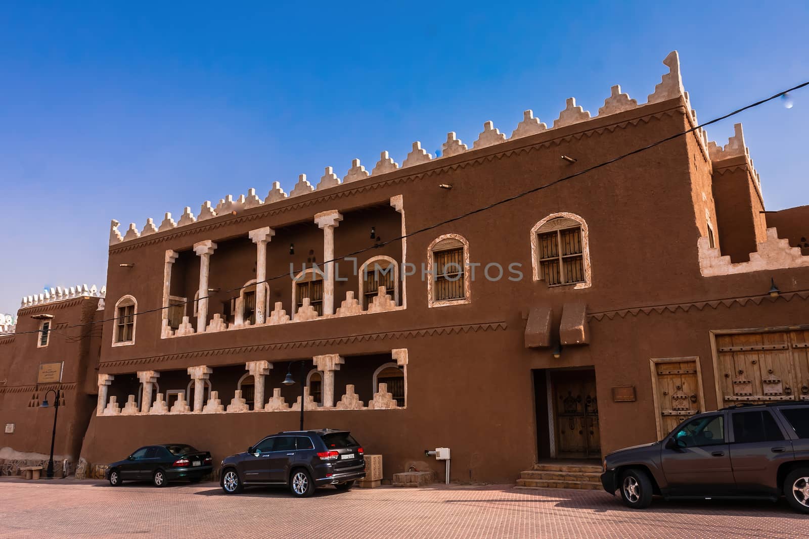 Restored mud-brick buildings in Ushaiqer Heritage Village, Saudi Arabia