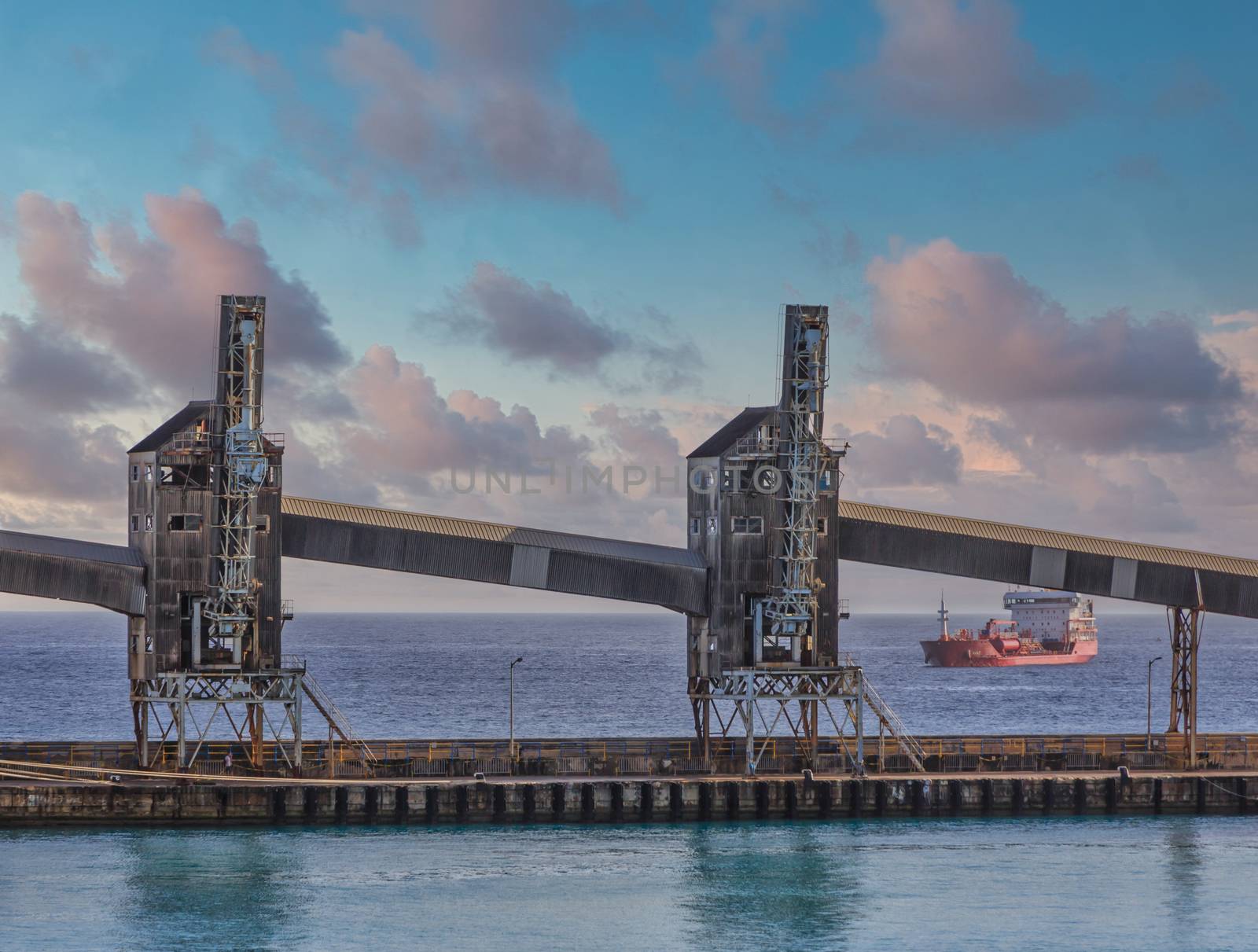 Sugar shipping silos in a port on Barbados in the Caribbean