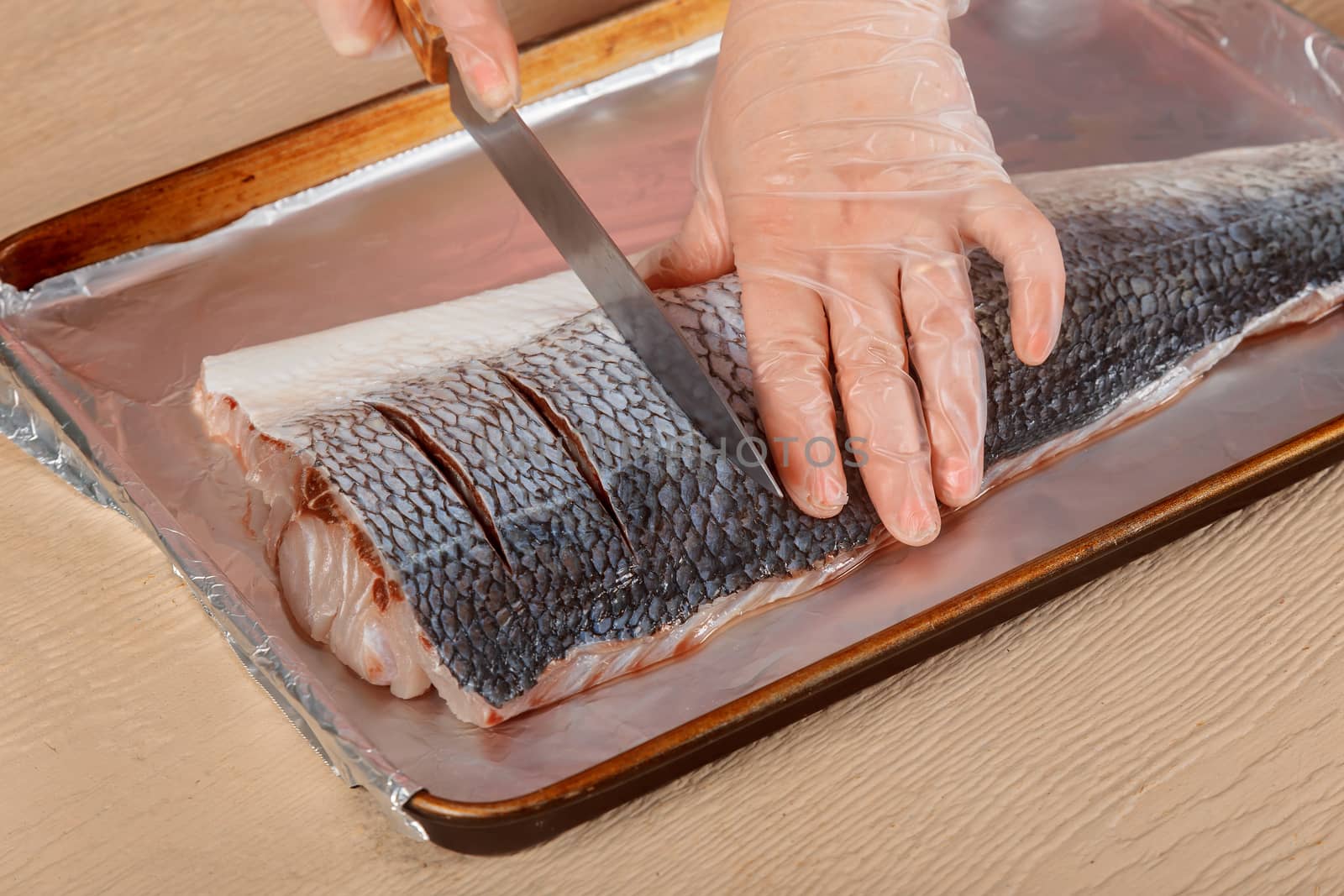 Raw trouts fish the cuts on fish for baking by ungvar