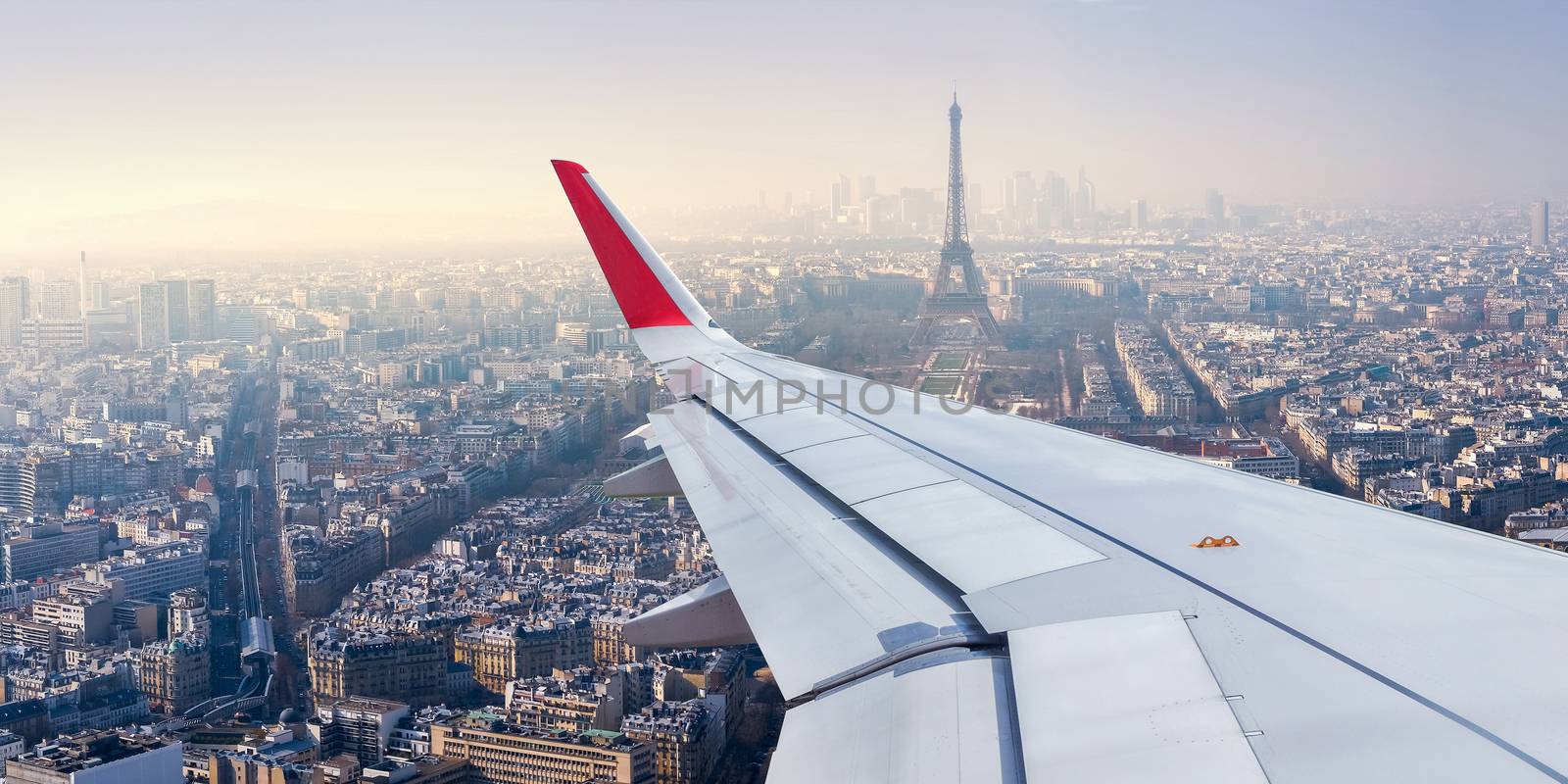 Paris Cityscape View from Airplane Window by Surasak