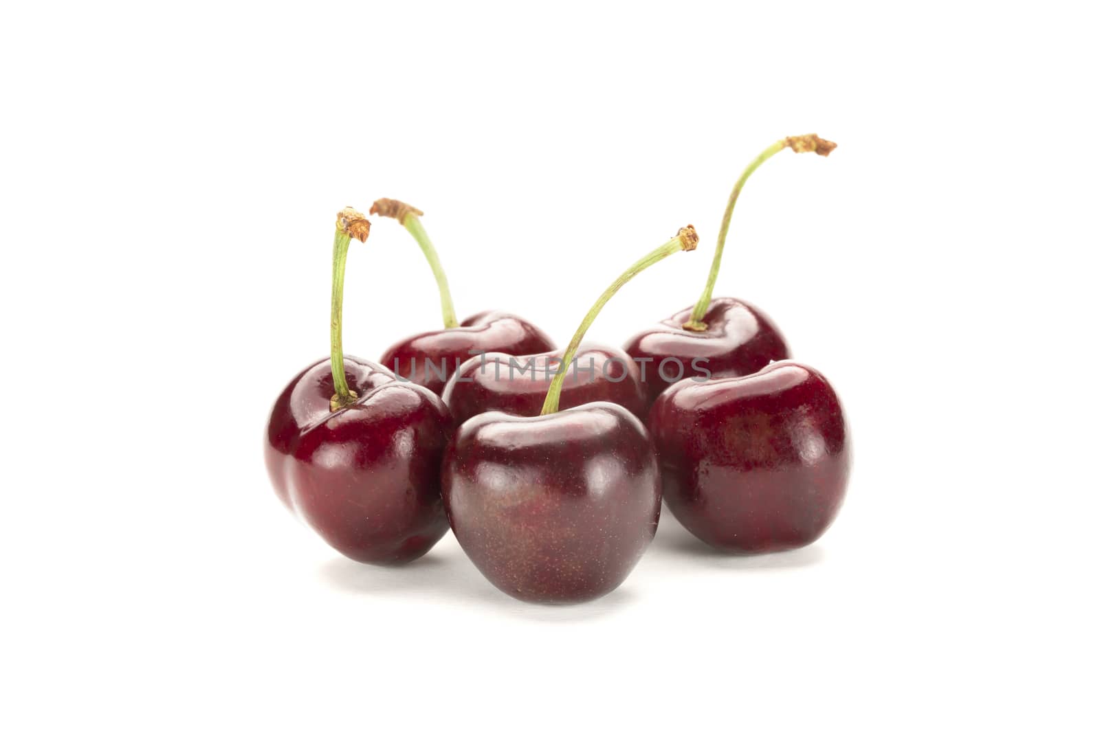 A bunch of ripe red cherries. Isolated on white background.