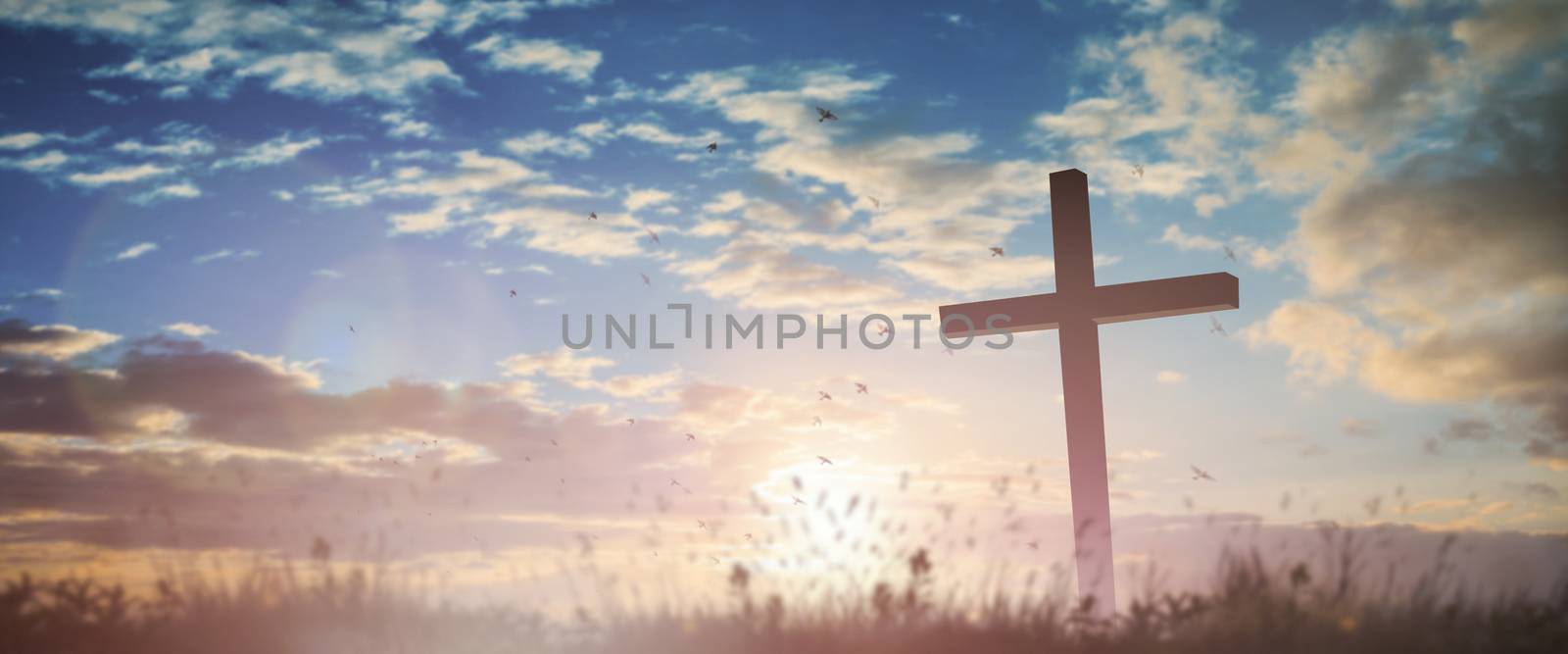Silhouette jesus christ crucifix on cross on calvary sunset back by golfmhee