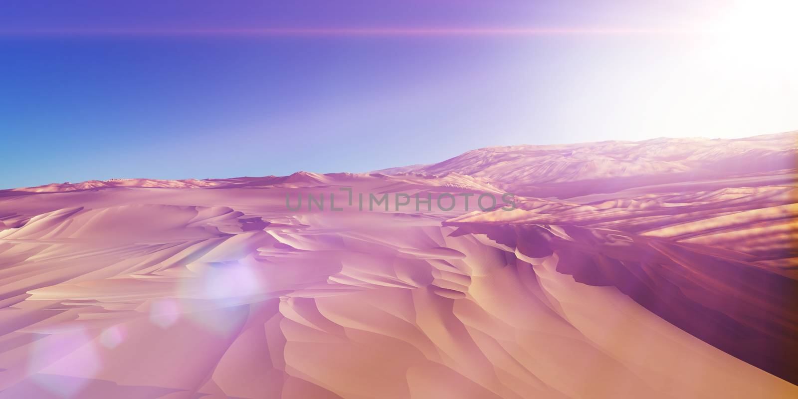 Dunes sunset over the desert. 3d rendering by alex_nako