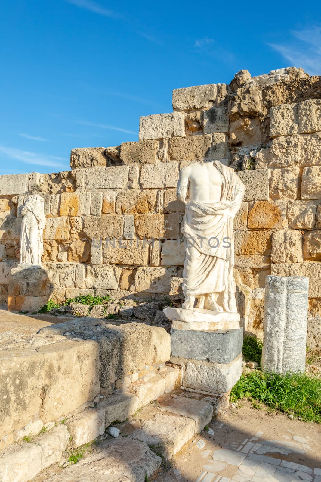 Ancient marble statues  at Salamis, Greek and Roman archaeological site, Famagusta, North Cyprus