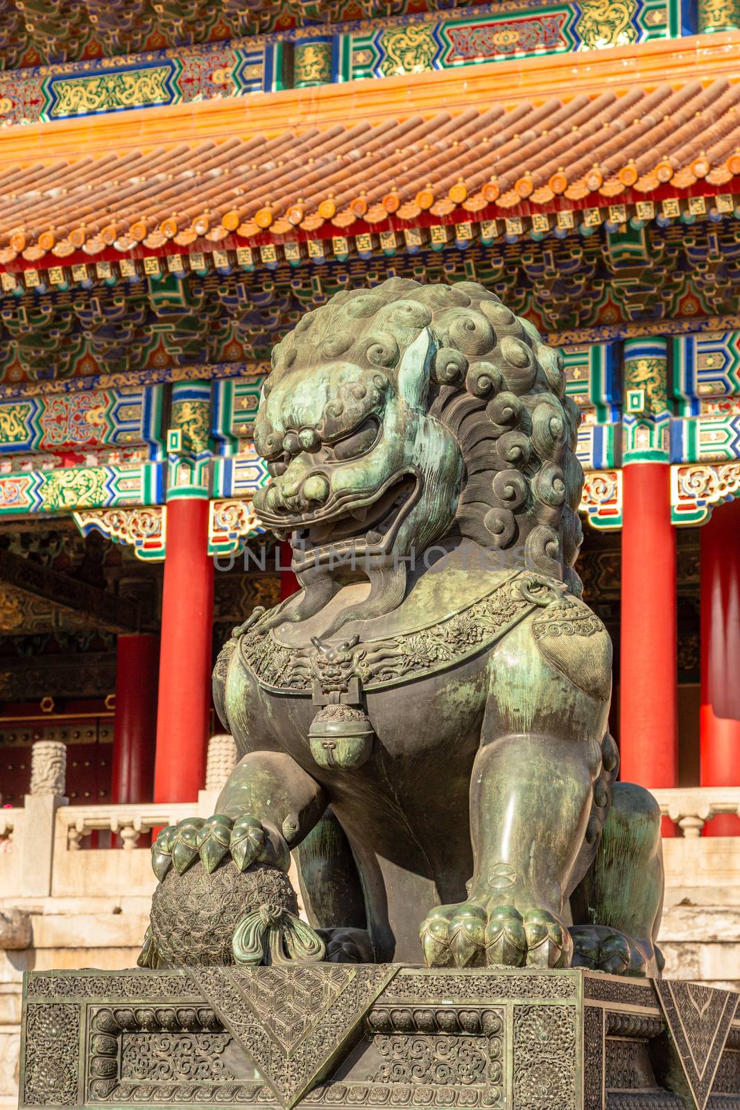 Chinese guardian lion or shishi statue from Ming dynasty era, at by ambeon
