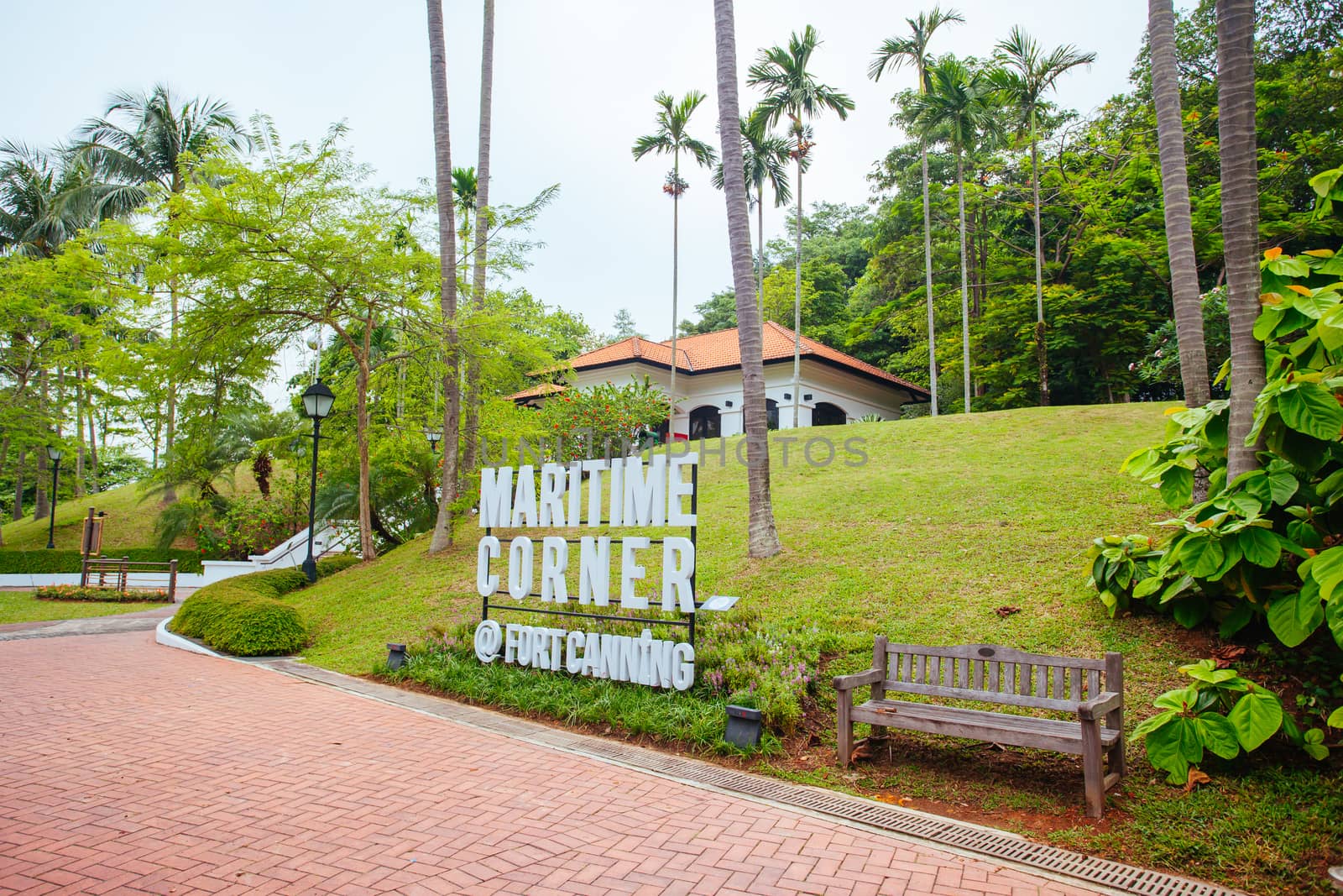 The surrounds of Fort Canning Park in Singapore City on a warm humid morning.