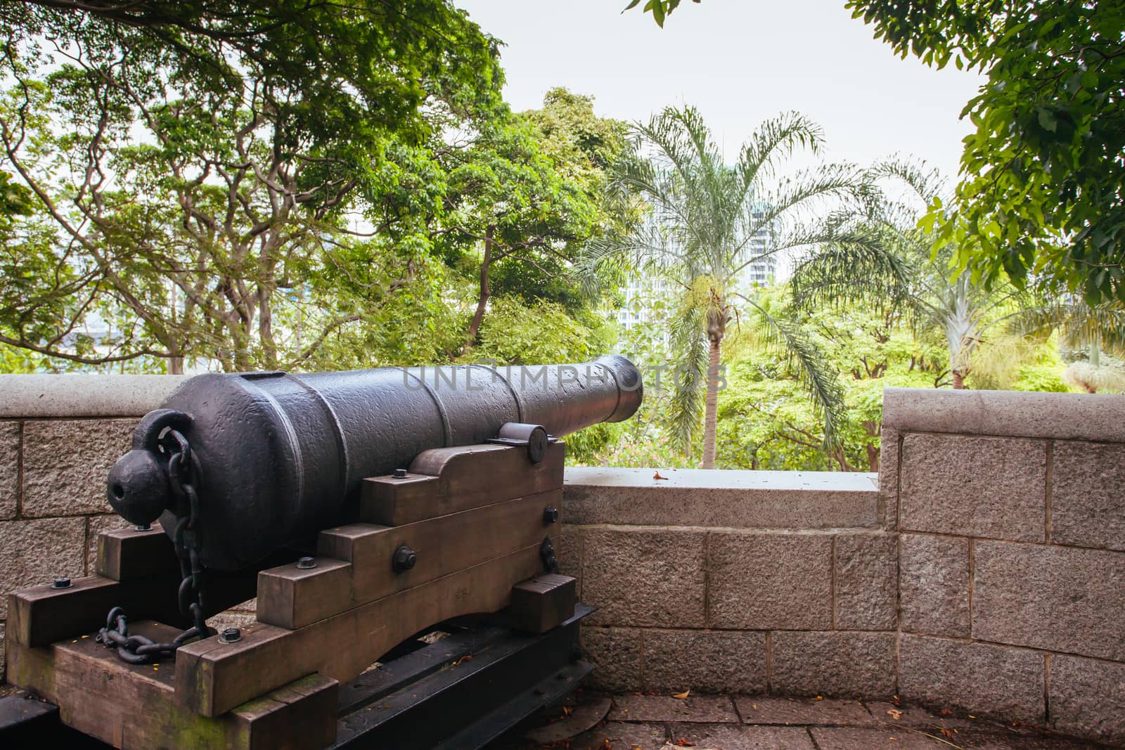 The surrounds of Fort Canning Park in Singapore City on a warm humid morning.