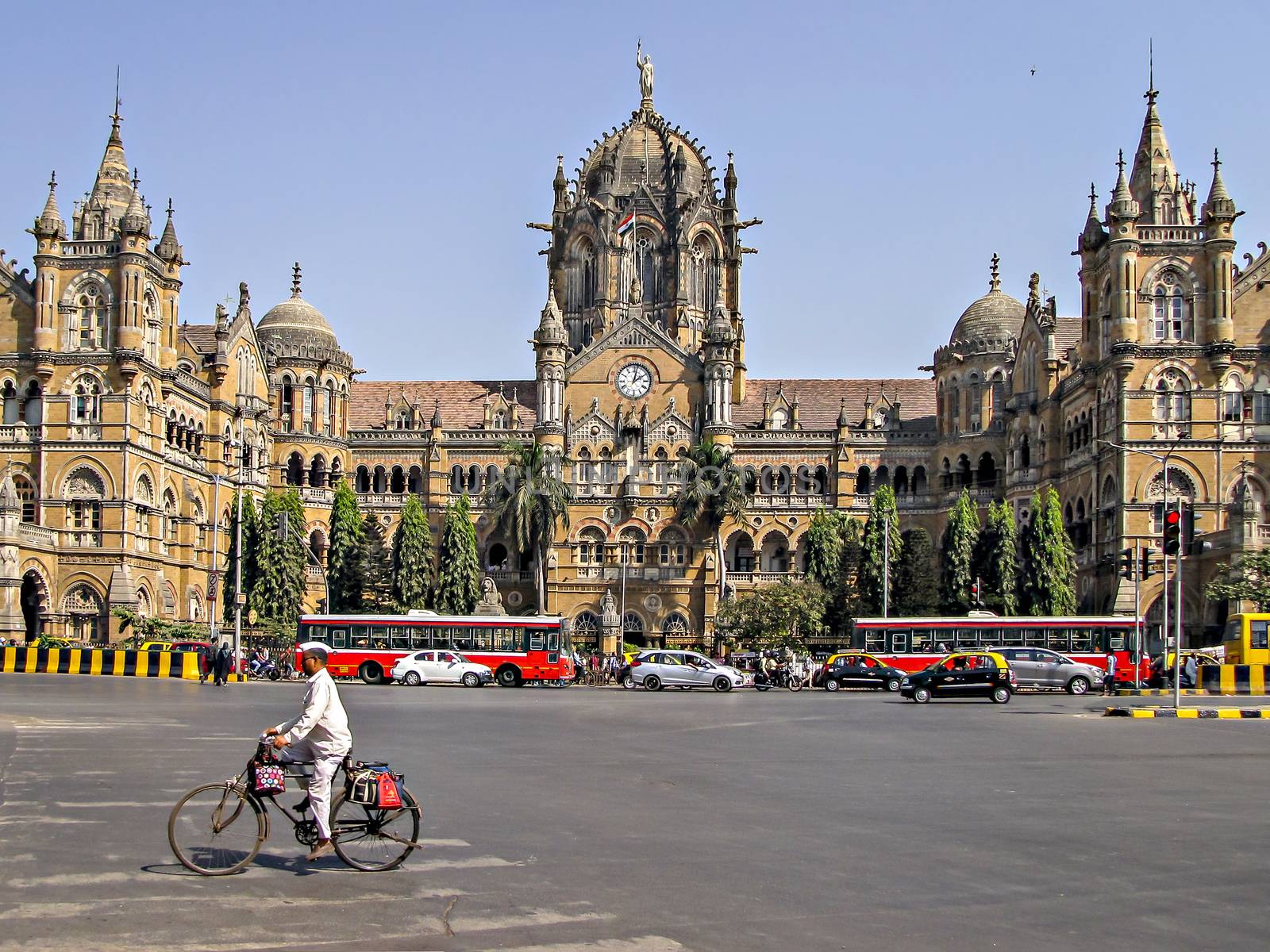 Mumbai, Maharashtra, India-February 01, 2018 : Mumbai Dabbawala and Heritage building of Victoria Terminus Railway station - CSMT.