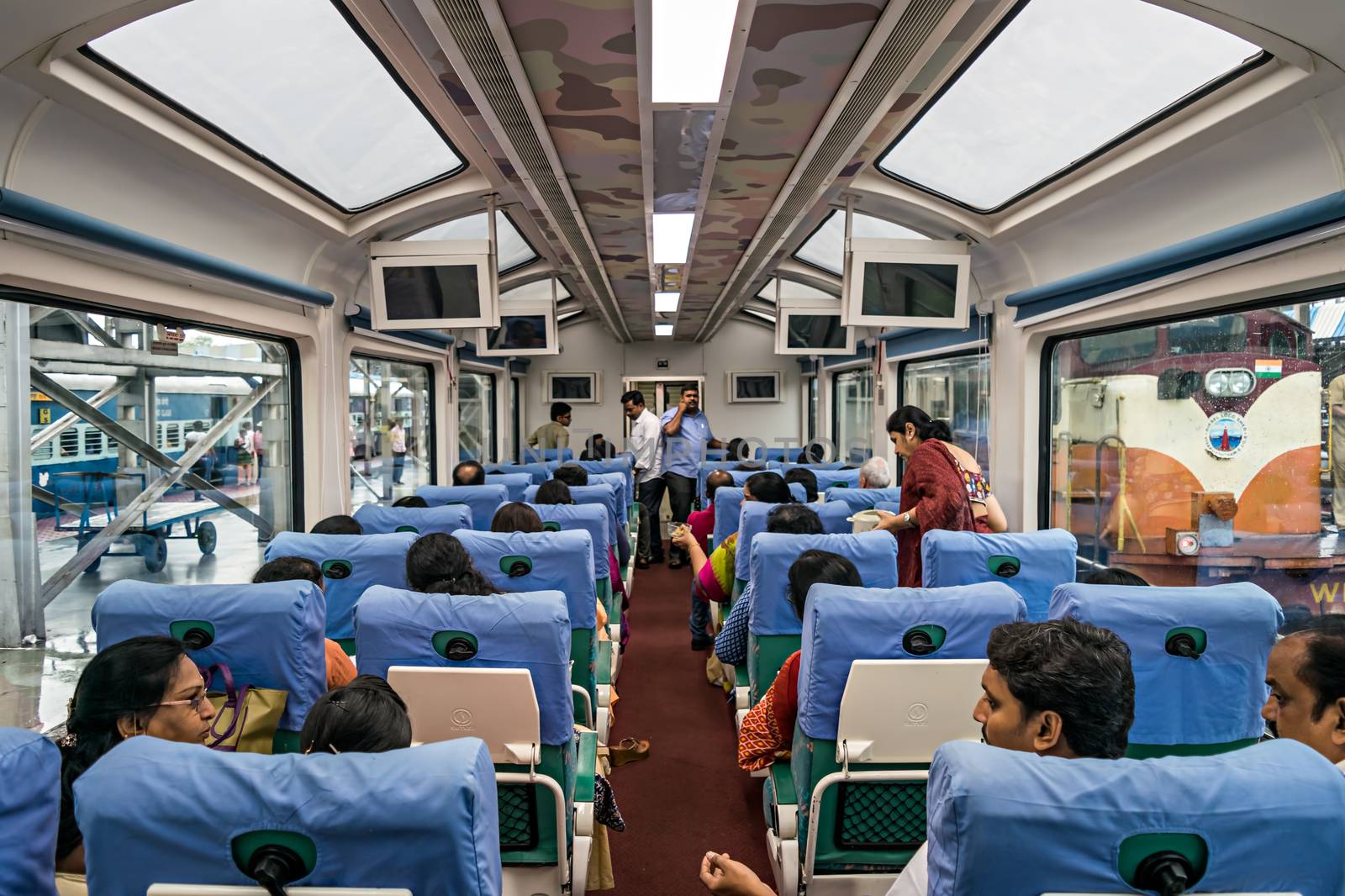 Visakhapatnam, Andhra Pradesh, India : August 28th , 2018 - Interiors of glass-roofed Vistadome coach, which offers breathtaking p by lalam