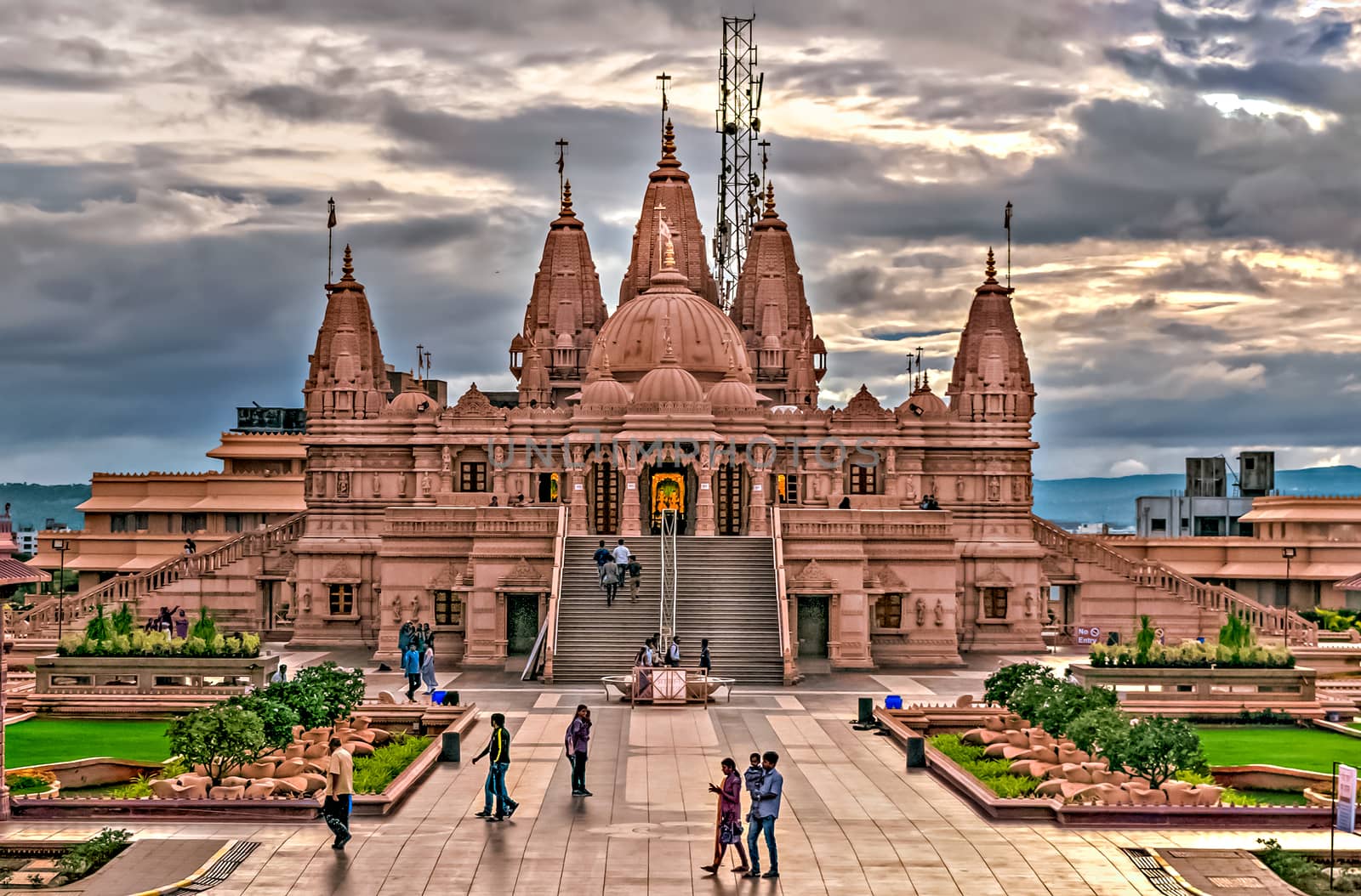 Swaminarayan temple with beautiful evening sky. by lalam