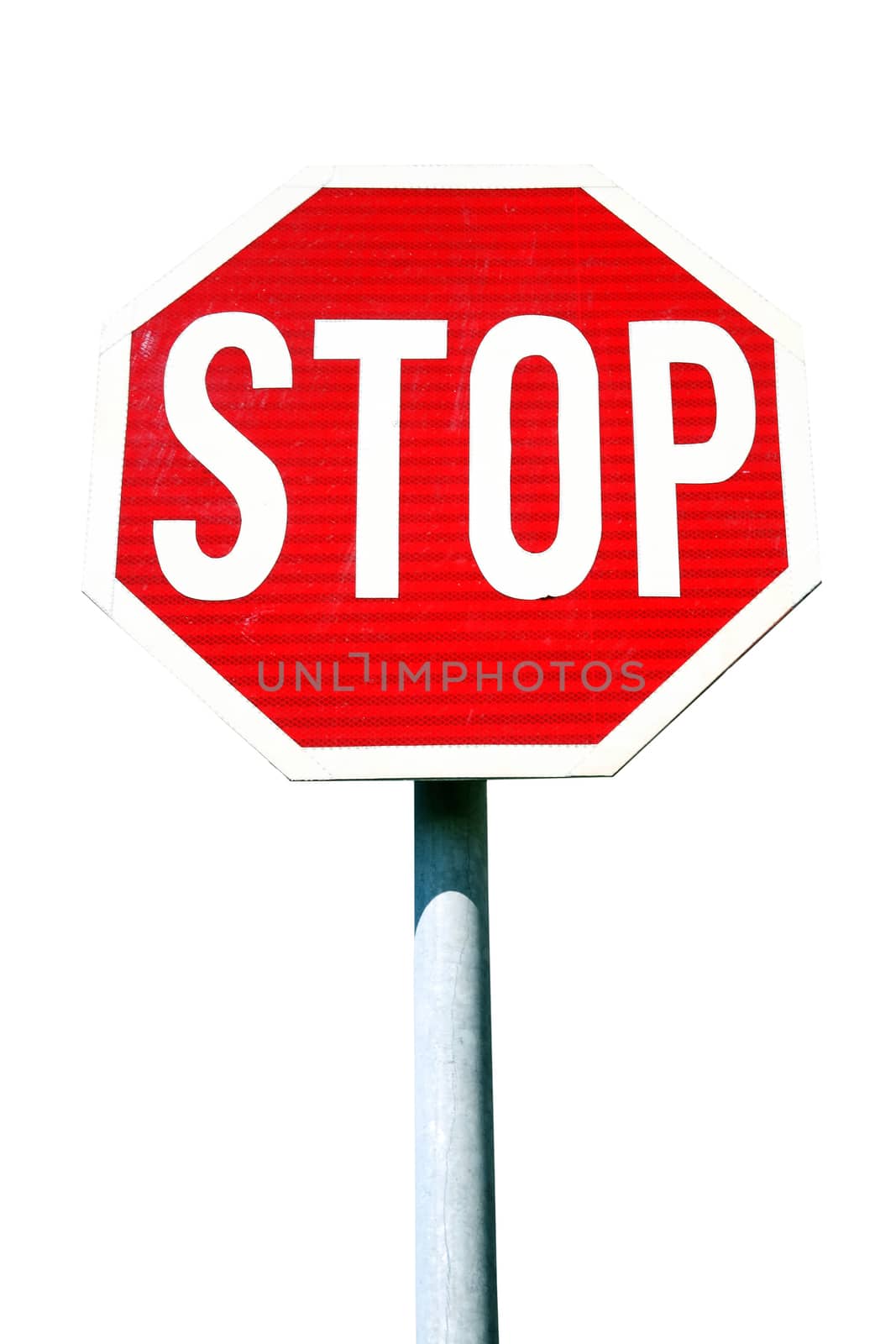 Red stop sign signpost cut out and isolated on a white background stock photography and images