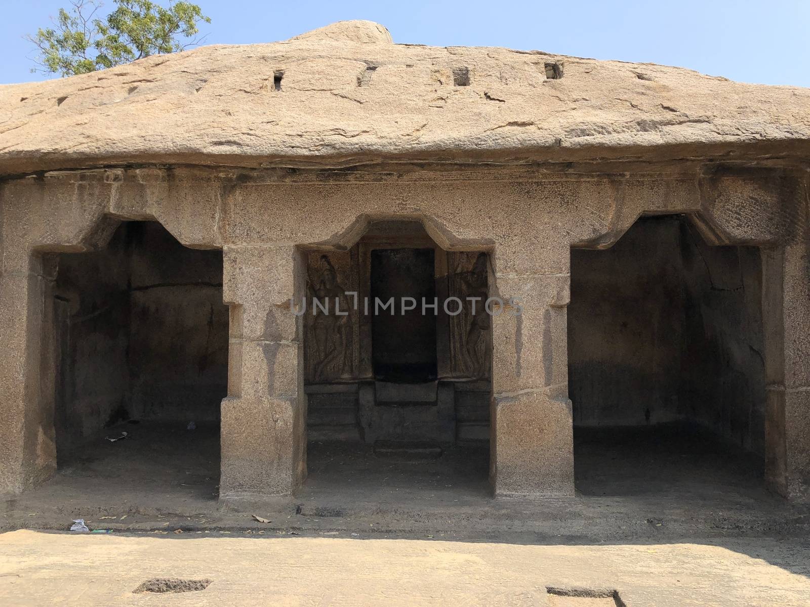Beautiful view of unfinished monolithic rock cut temple in Mahabalipuram