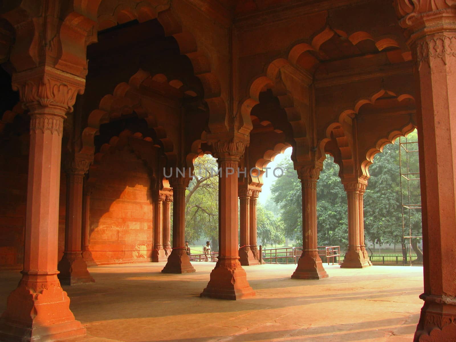 Hallway with pillers in Diwan-e-aam in Lal Qila ( Red Fort) in Delhi, India. On Independence Day every year Prime Minister of India hoists the National Flag from the Red Fort. by jayantbahel