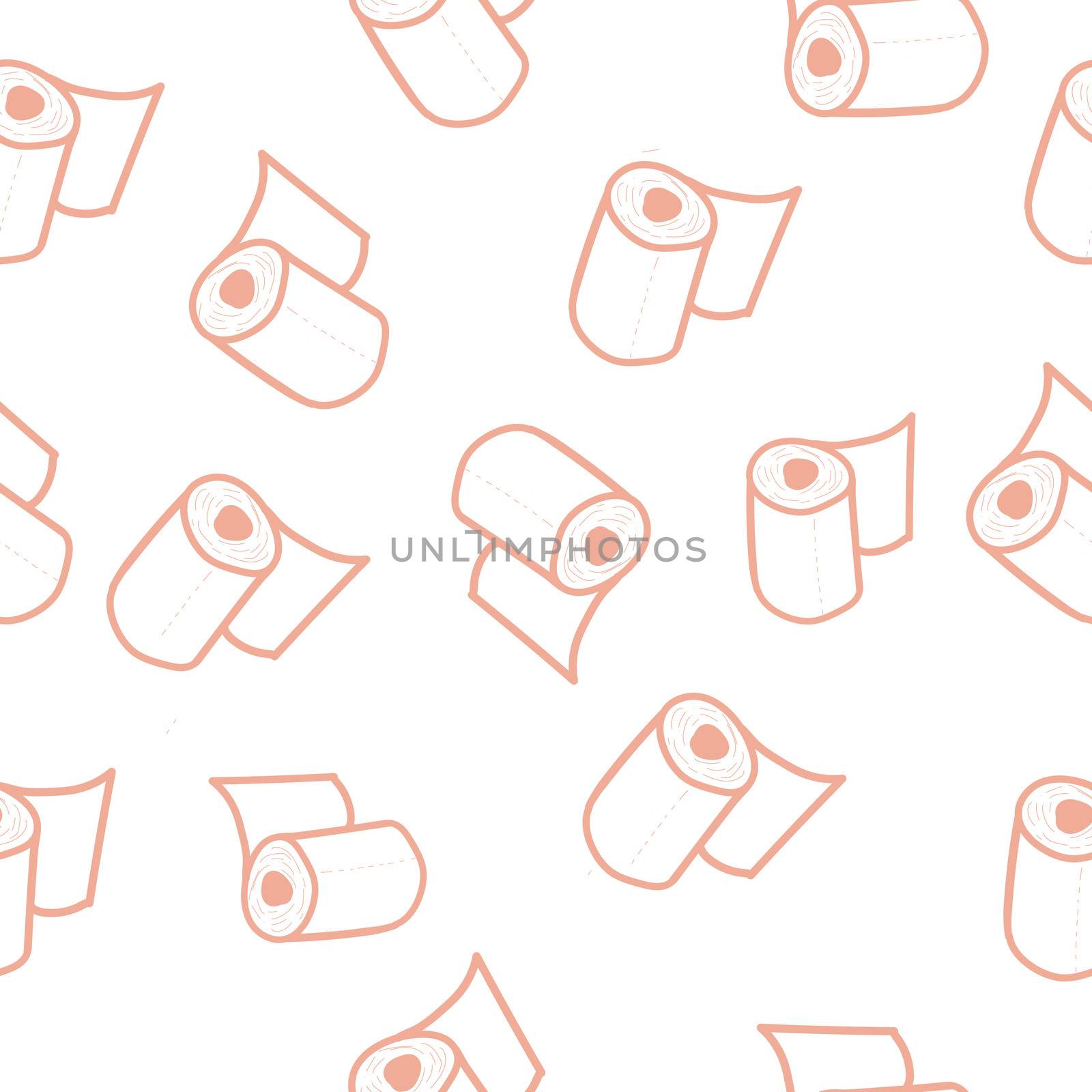 Seamless pattern with toilet paper rolls in doodle style. illustration