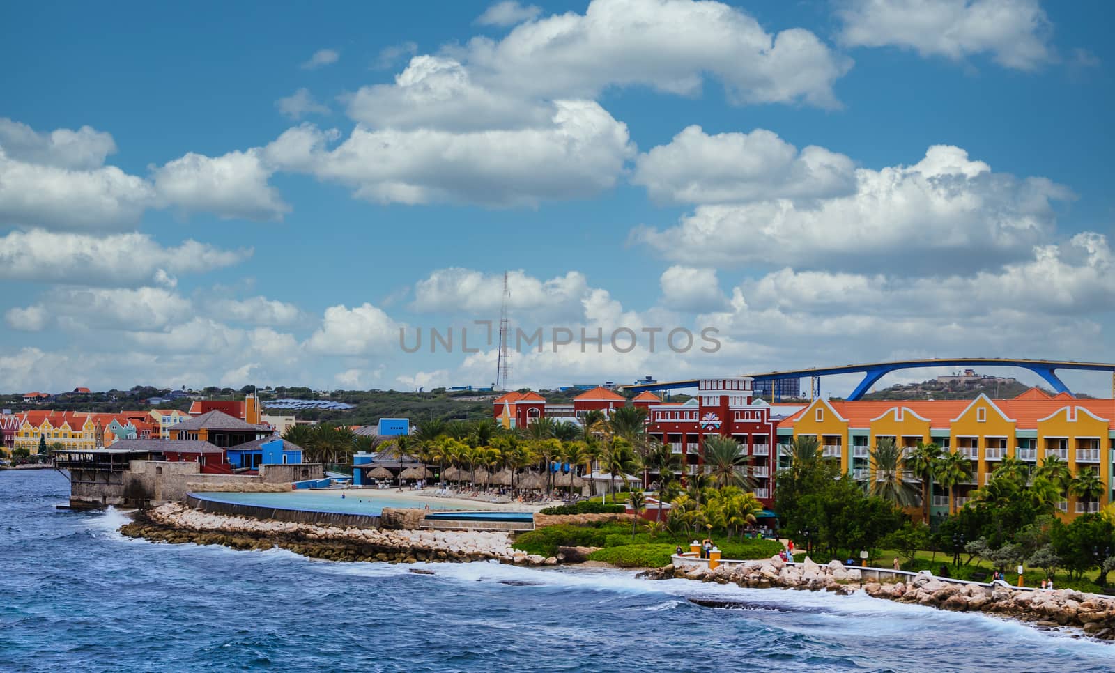 Colorful Shops and Resort On Coast of Curacao