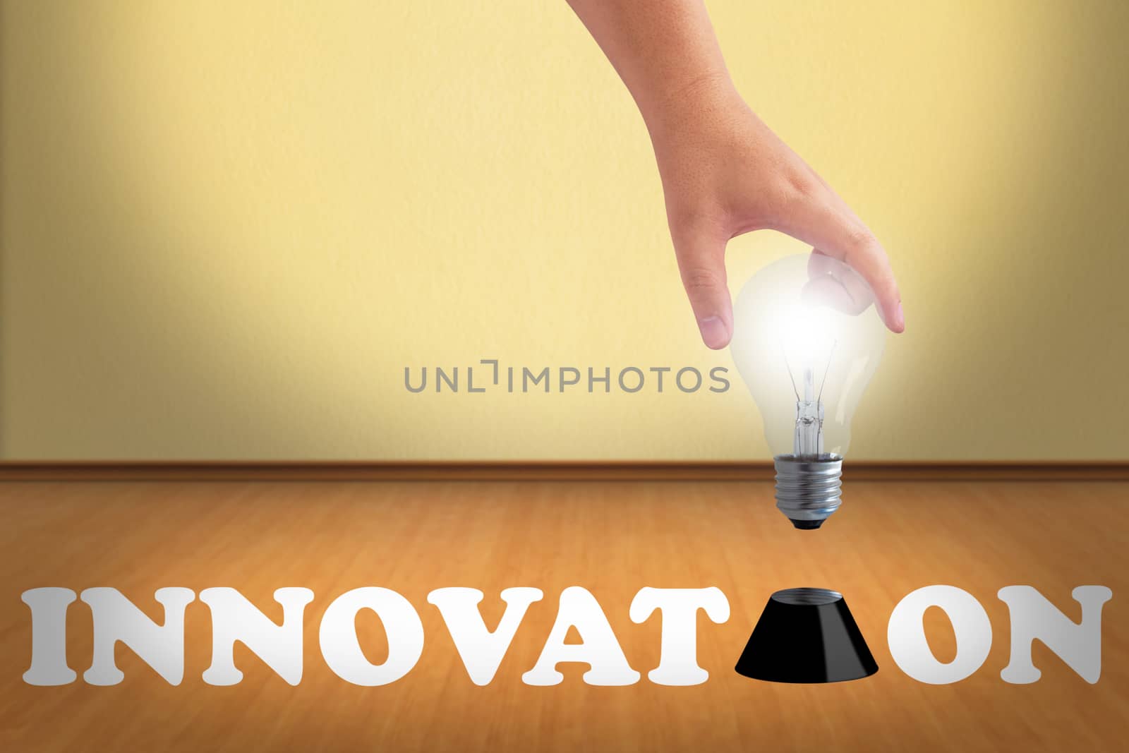 Innovation concept, business creativity, hand holding light bulb