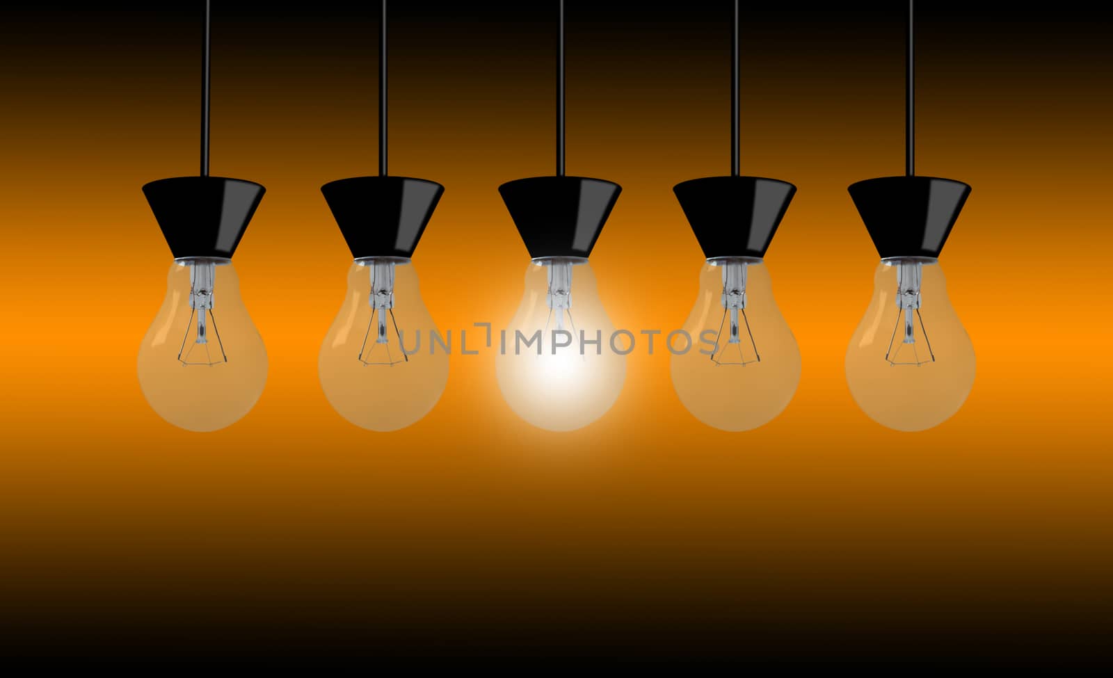 Idea and inspiration concept, business creativity, leadership thinking, group of light bulb on yellow background 