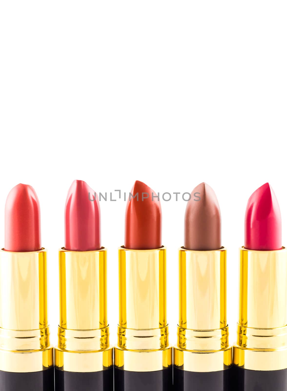 Colorful lipstick on white background, beauty concept