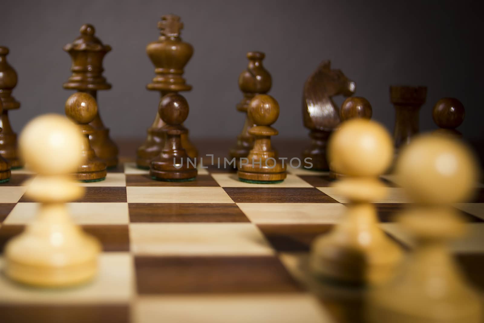 Chess board with chess wooden pieces by VIPDesignUSA