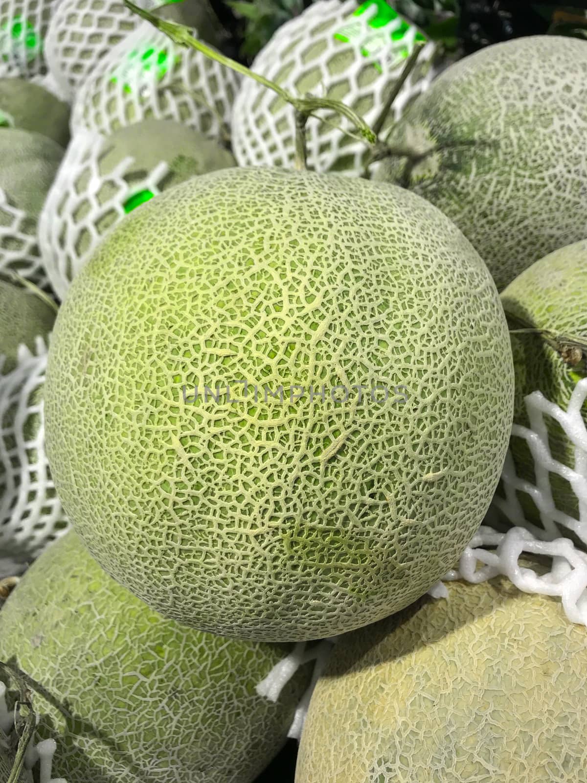 Closed up Fresh Melon Netting texture in the fruit market.