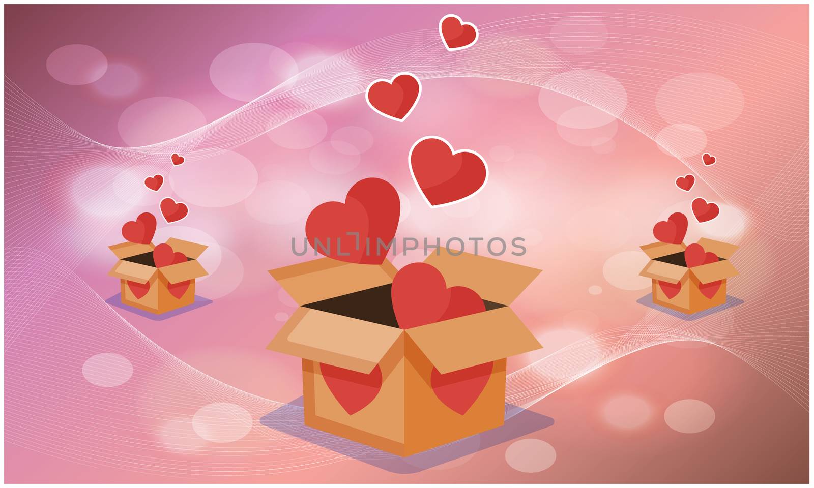 collection of hearts in a box on valentine background
