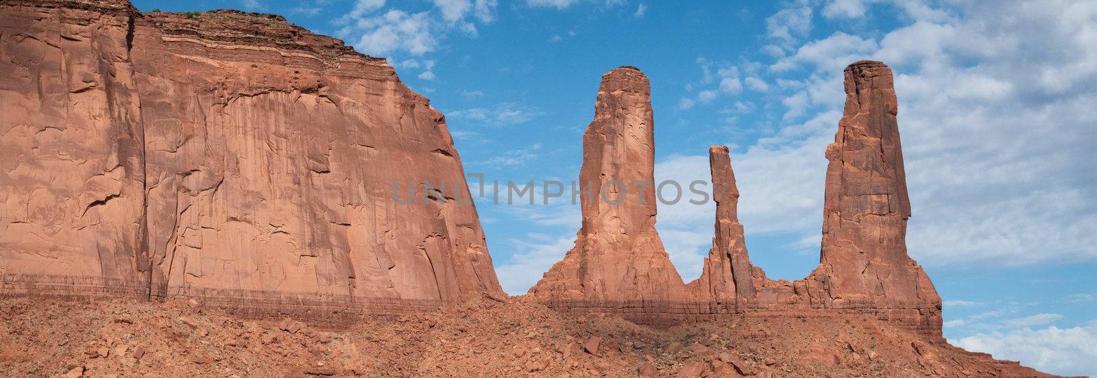 The Three Sisters rock formations at Monument Valley, USA.