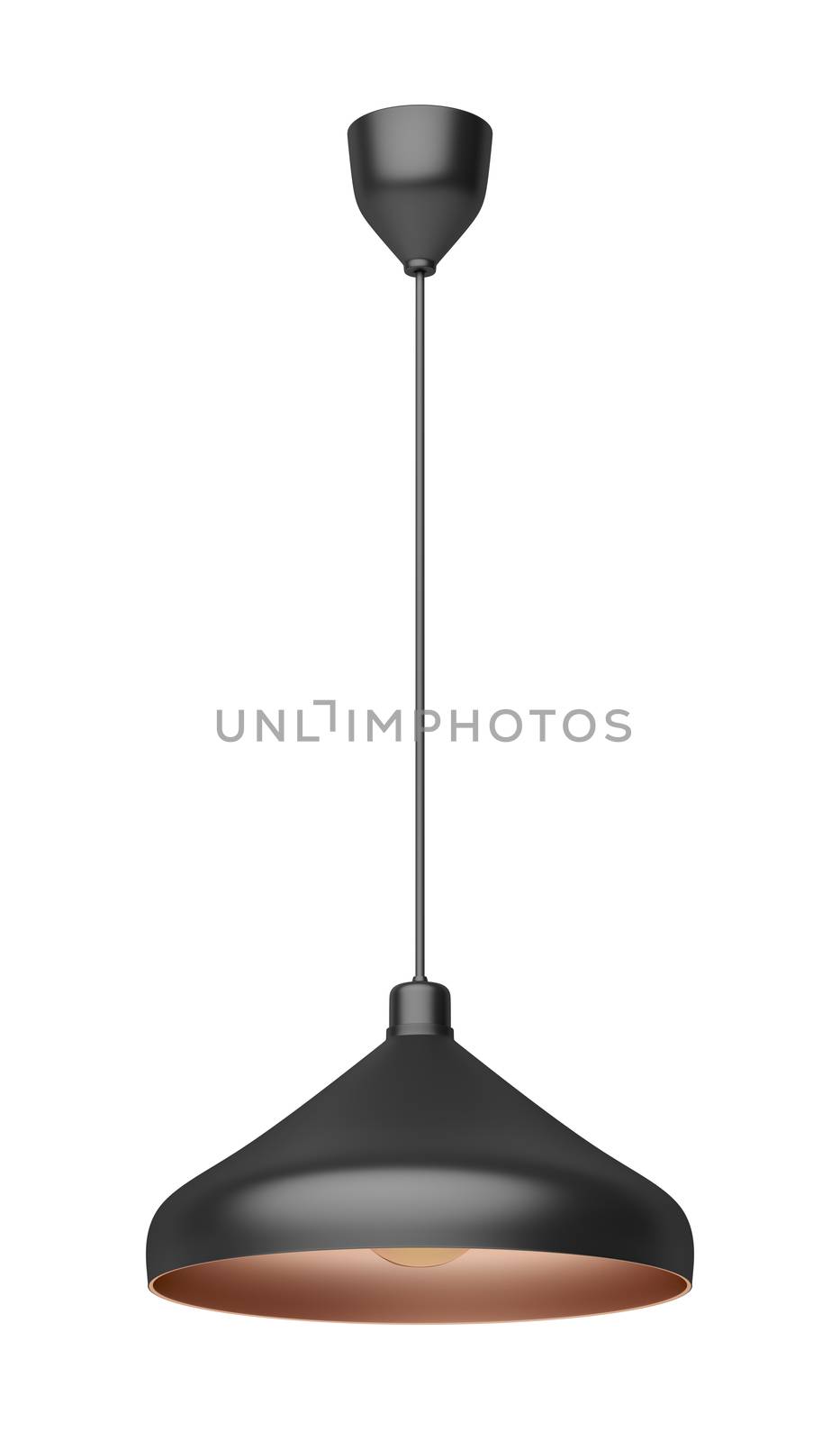 Modern pendant lamp with LED bulb, isolated on white background
