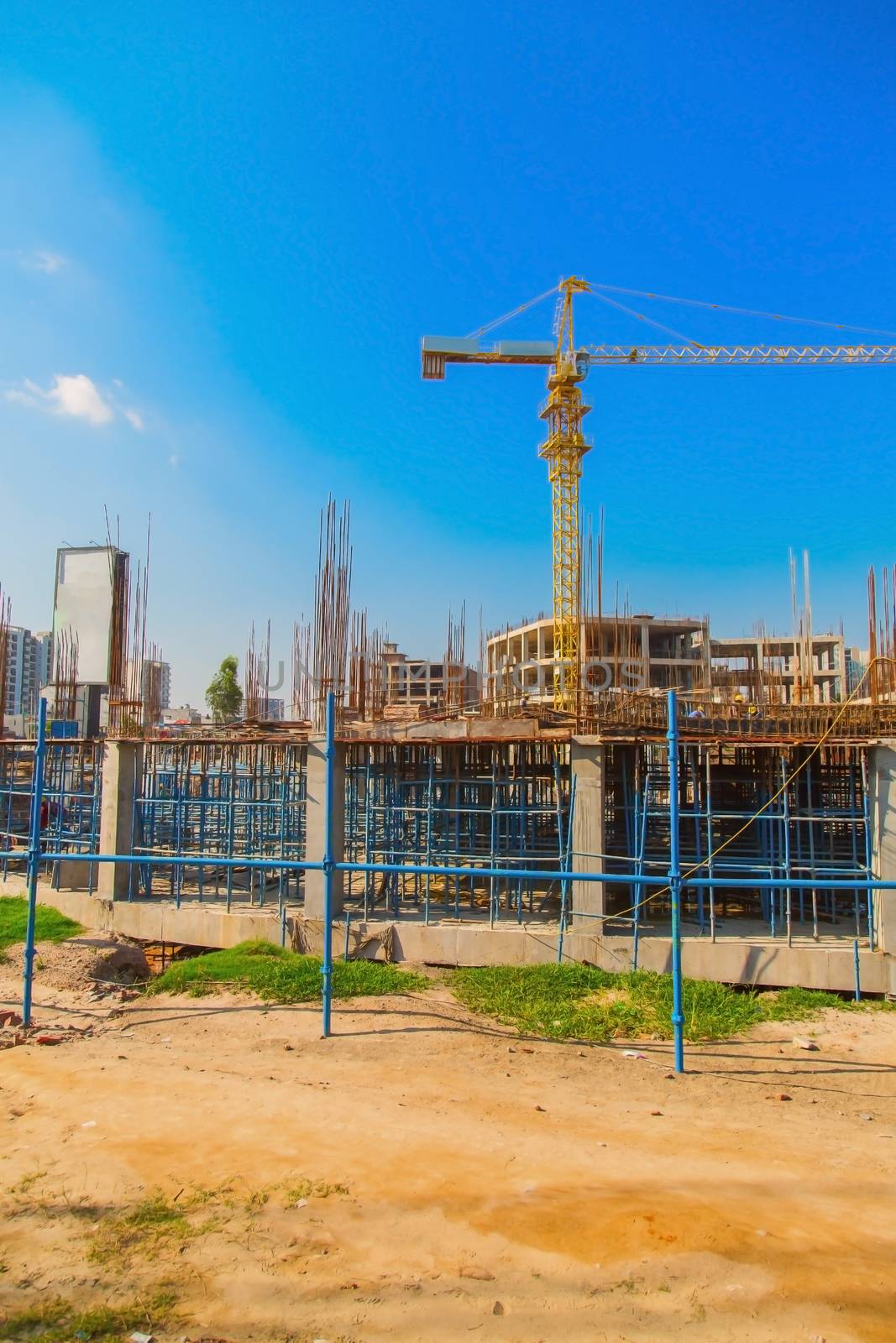 Indore, India - October 2018 : clear view of a new constructing buildings in Indore