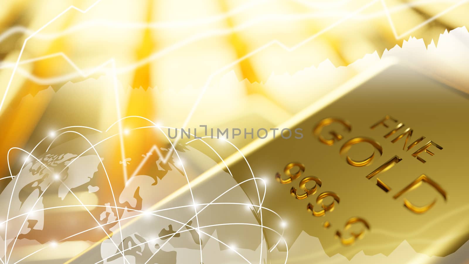 Gold bar stock market with graph and chart 3D Render by Myimagine