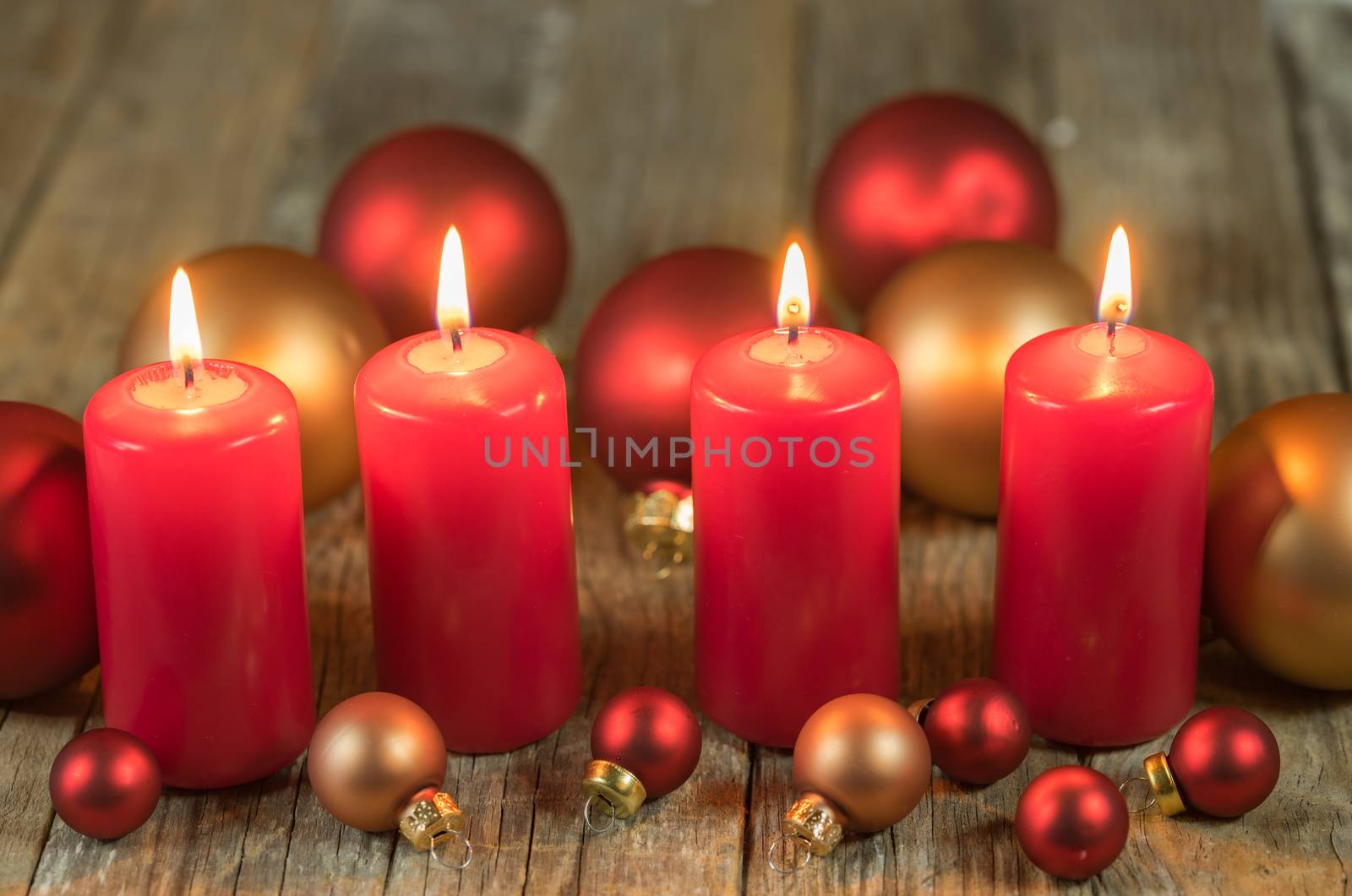 Christmas advent four red burning candles