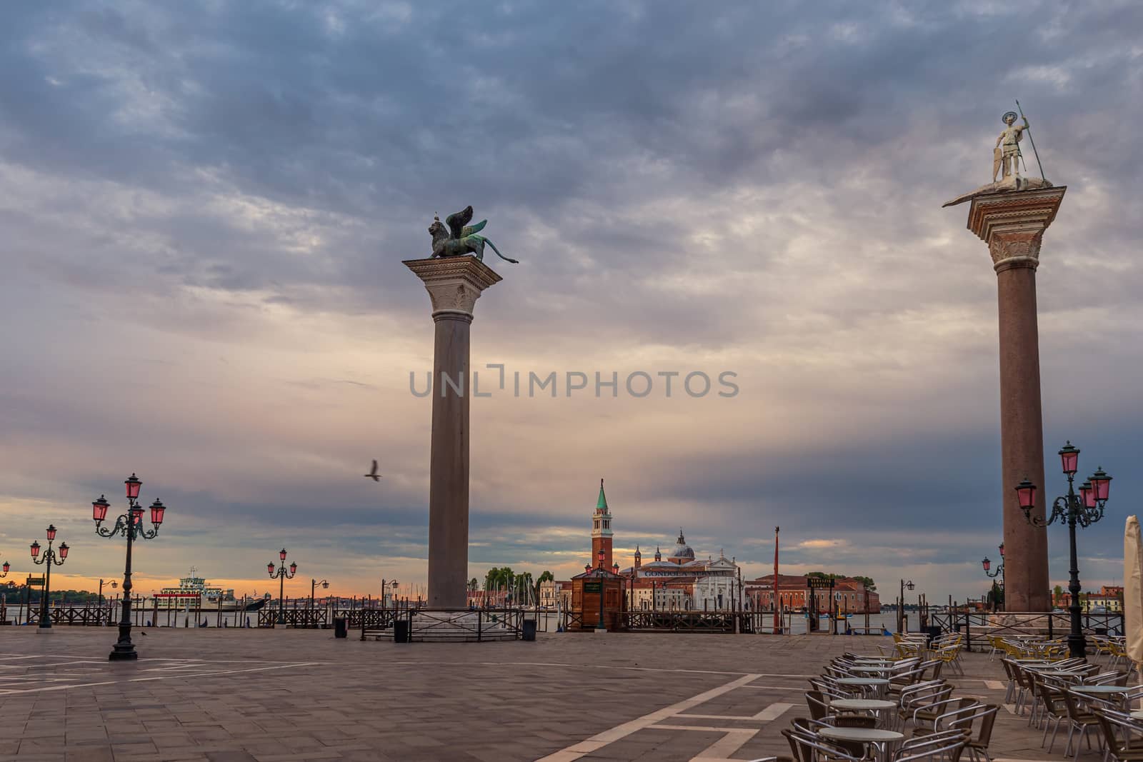 Venice in the early morning just after sunrise with mystic clouds