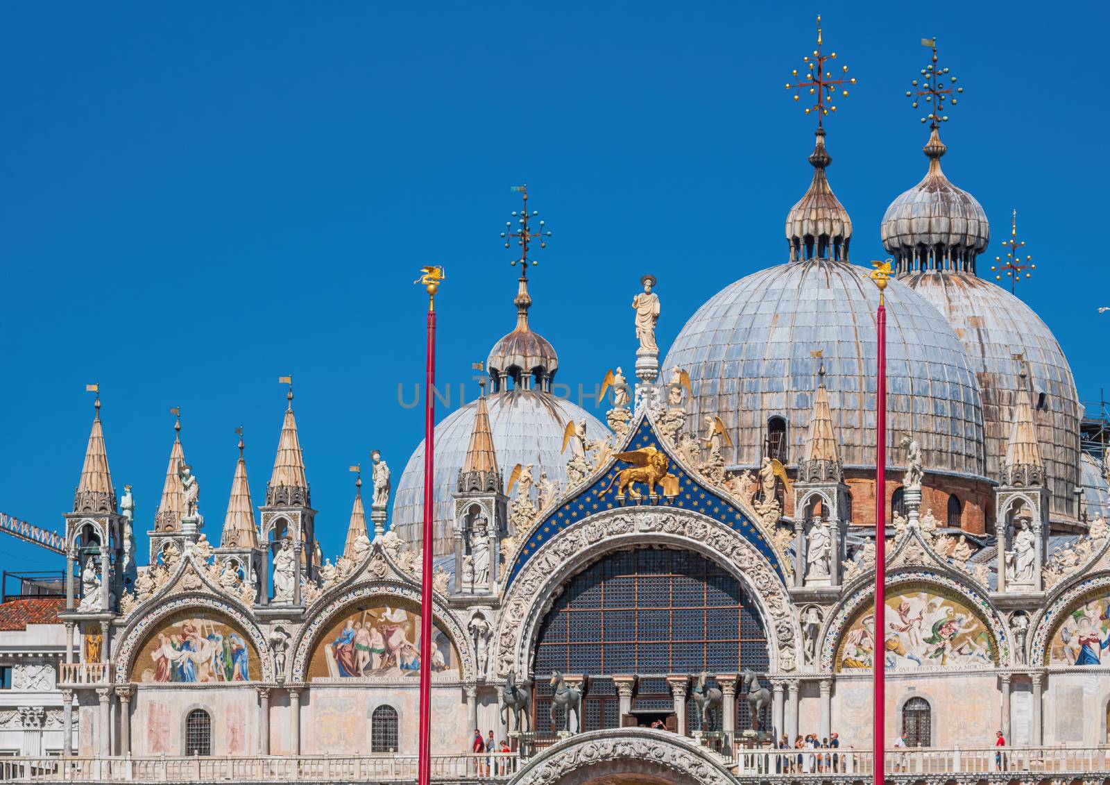 Facade of Saint Mark's Basilica in Venice. Renaissance art of old Venice.