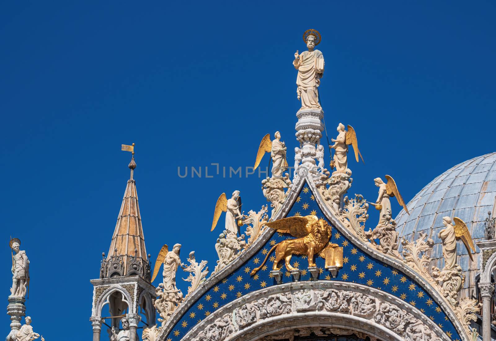 Facade of Saint Mark's Basilica in Venice. Renaissance art of old Venice.