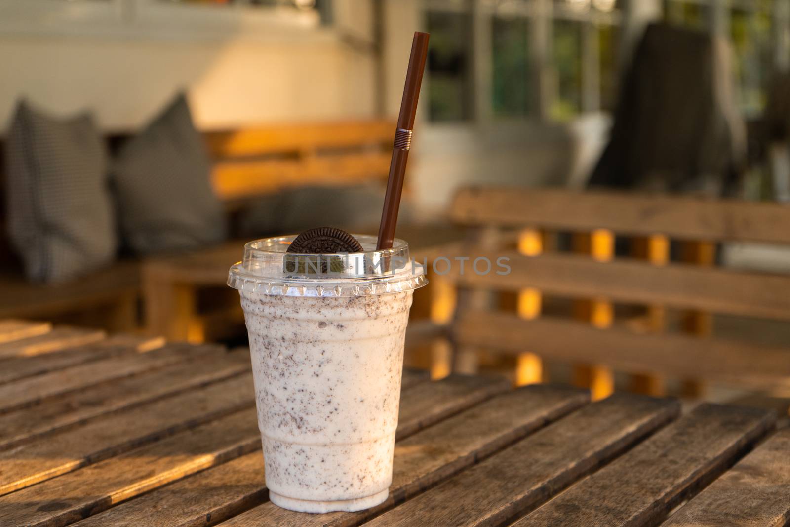 Milkshake with ice cream and cookies. Cool and refreshing on a hot day.