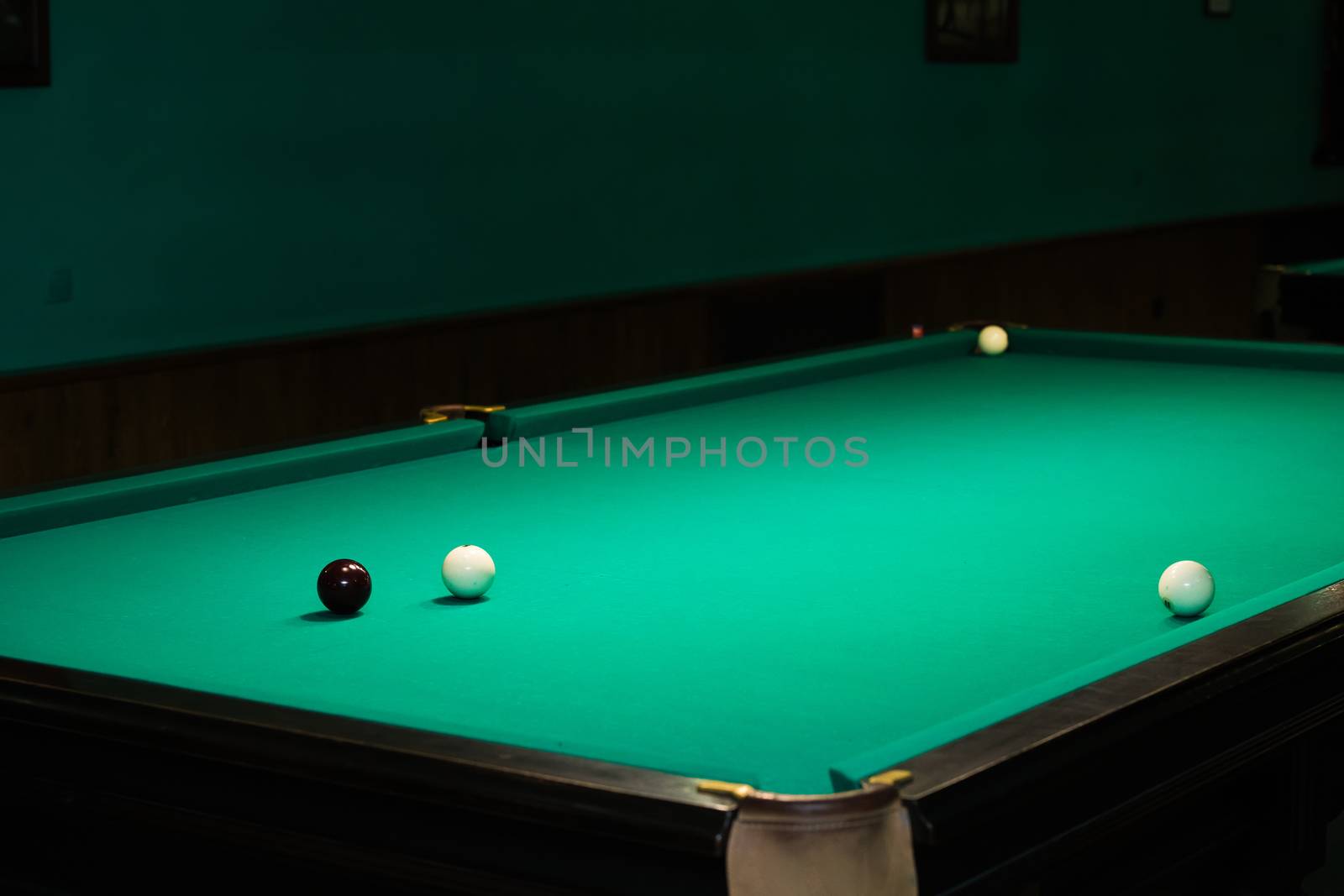 Sports game of billiards on a green cloth by grigorenko