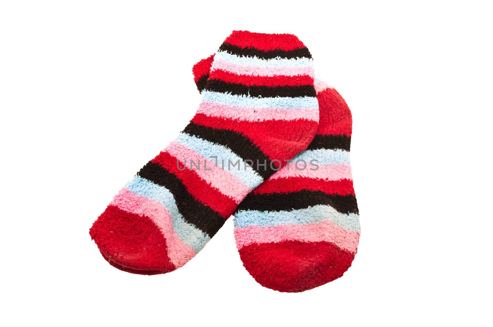 two colorful socks isolated on white background