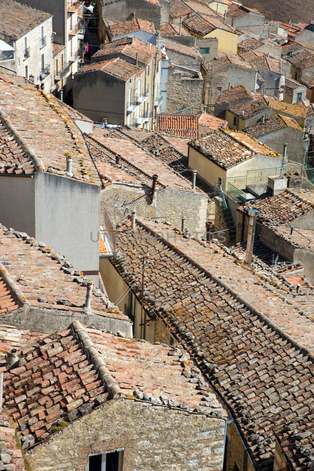 The old roofs of the village Gangi in Sicily, Italy