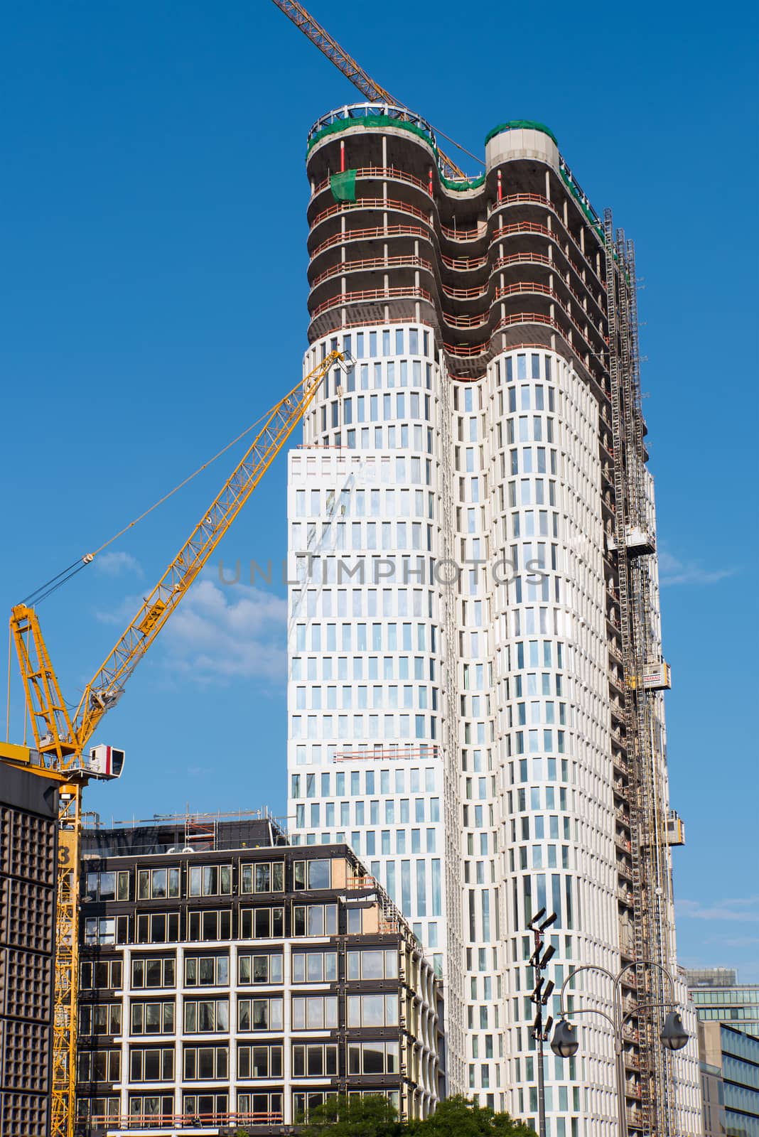 Construction site of a skyscraper seen in Berlin