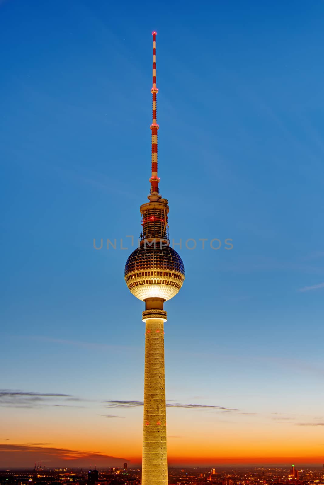 The famous TV Tower in Berlin at sunset