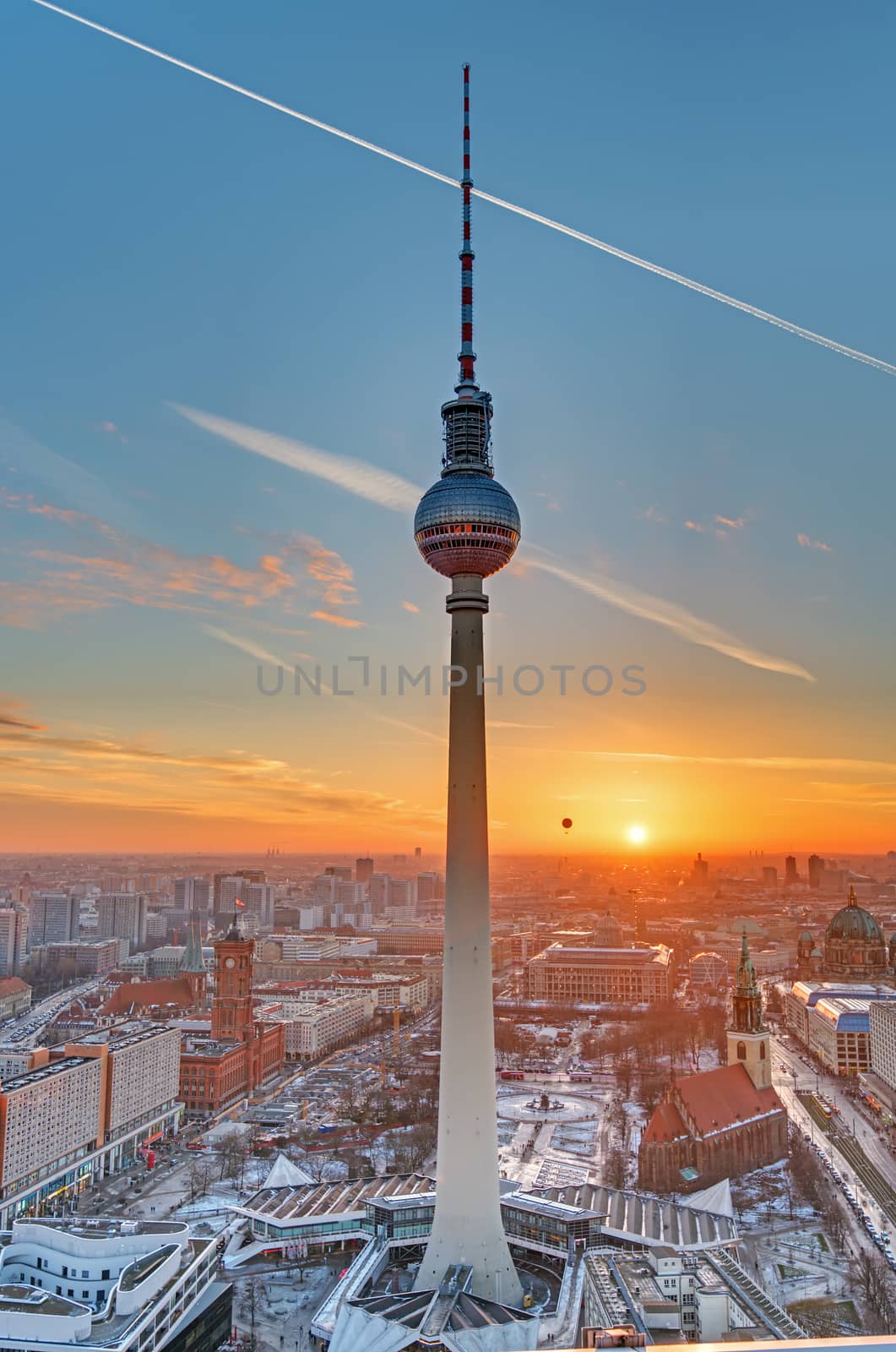 The Television tower in Berlin at sunset