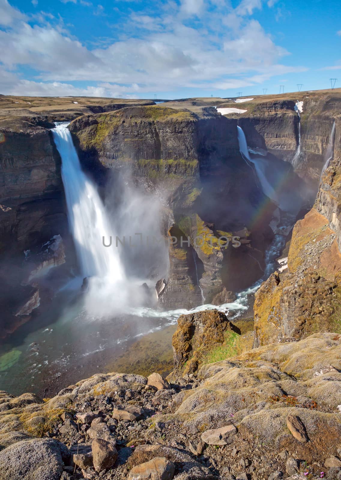 The two waterfalls Haifoss and Grannifoss in Iceland