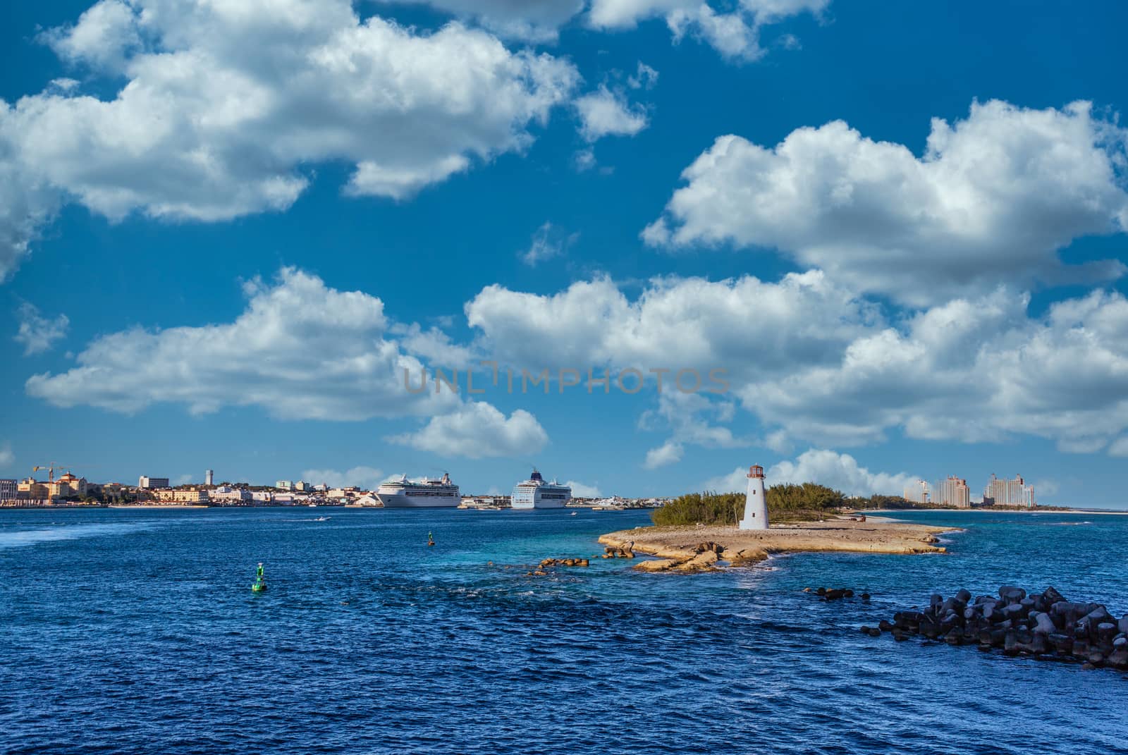 A Lighthouse at End of Point of Land in Nassau Bahamas